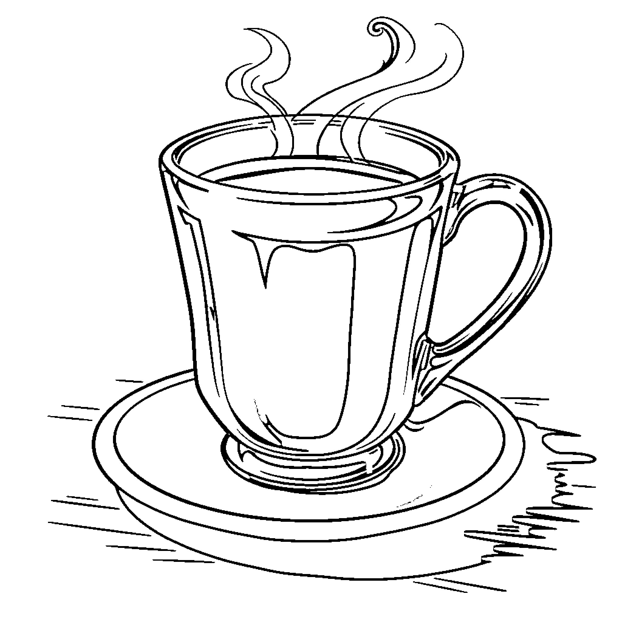 Tea Cup with Steaming Drink Coloring Page (free black-and-white line drawing printable PDF for all, from beginners to advanced learners, including children, teens, adults, and seniors)