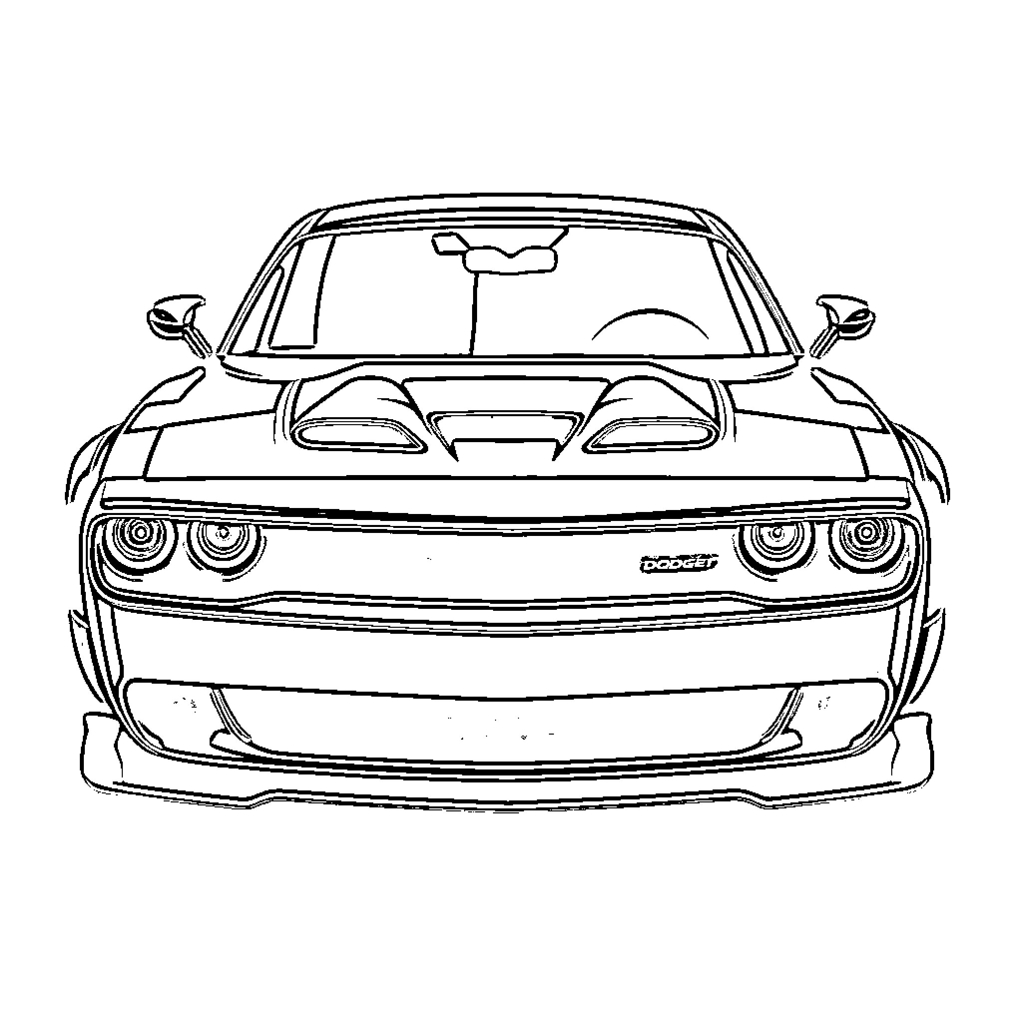 Dodge Hellcat racing down the track Coloring Page (free black-and-white line drawing printable PDF for all, from beginners to advanced learners, including children, teens, adults, and seniors)