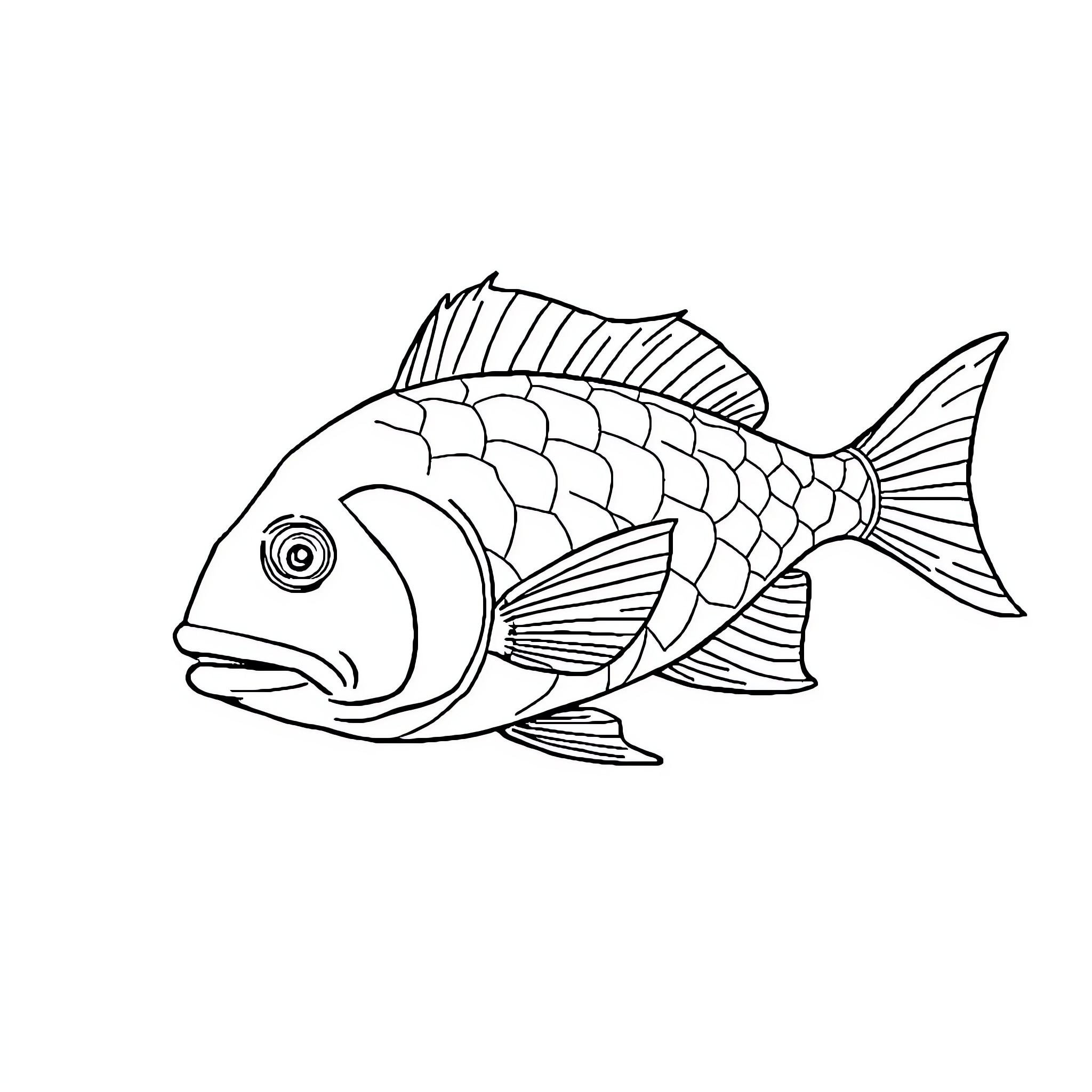 Shark swimming with fins and scales Coloring Page (free black-and-white line drawing printable PDF for all, from beginners to advanced learners, including children, teens, adults, and seniors)