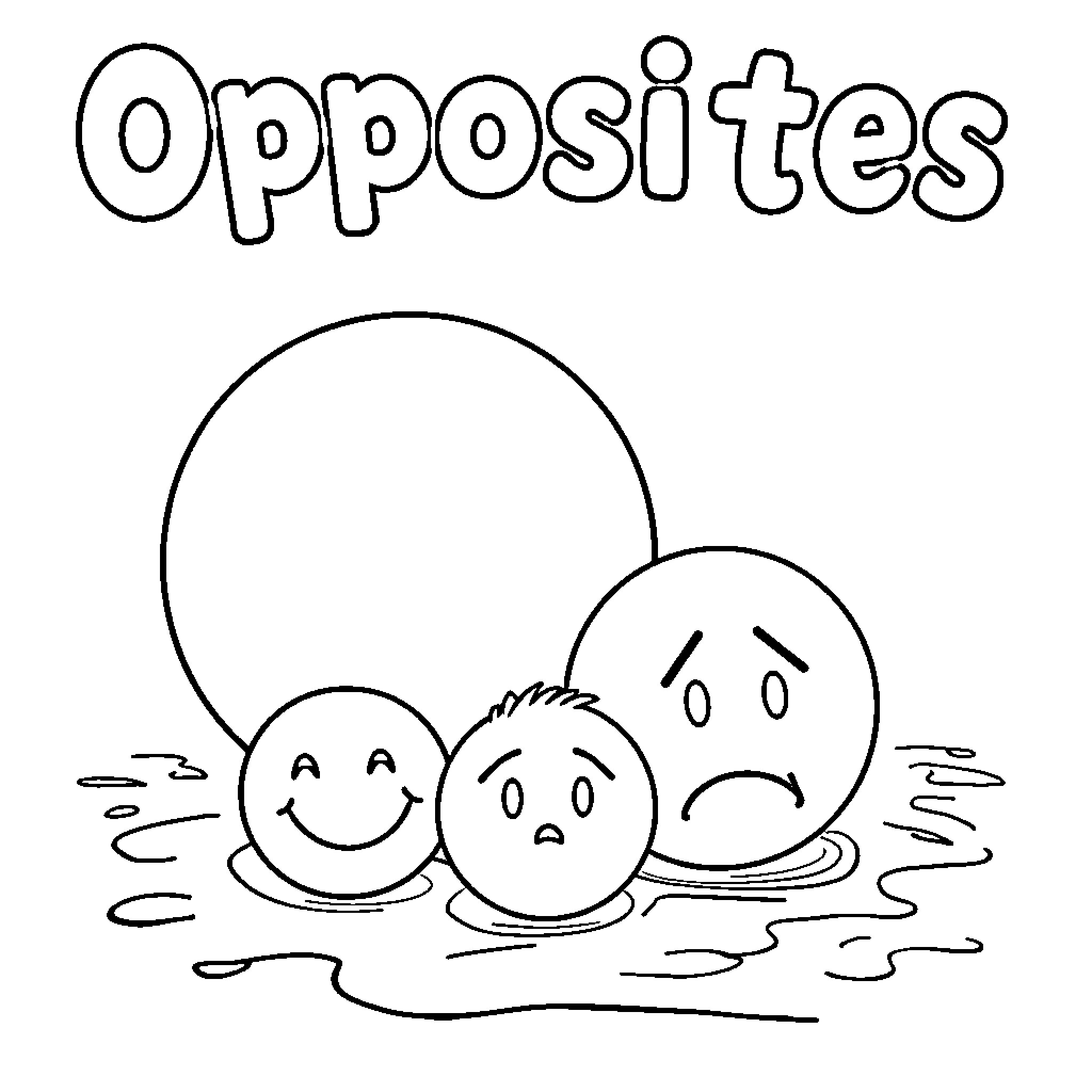 Opposite expressions and emotions Coloring Page (free black-and-white line drawing printable PDF for all, from beginners to advanced learners, including children, teens, adults, and seniors)