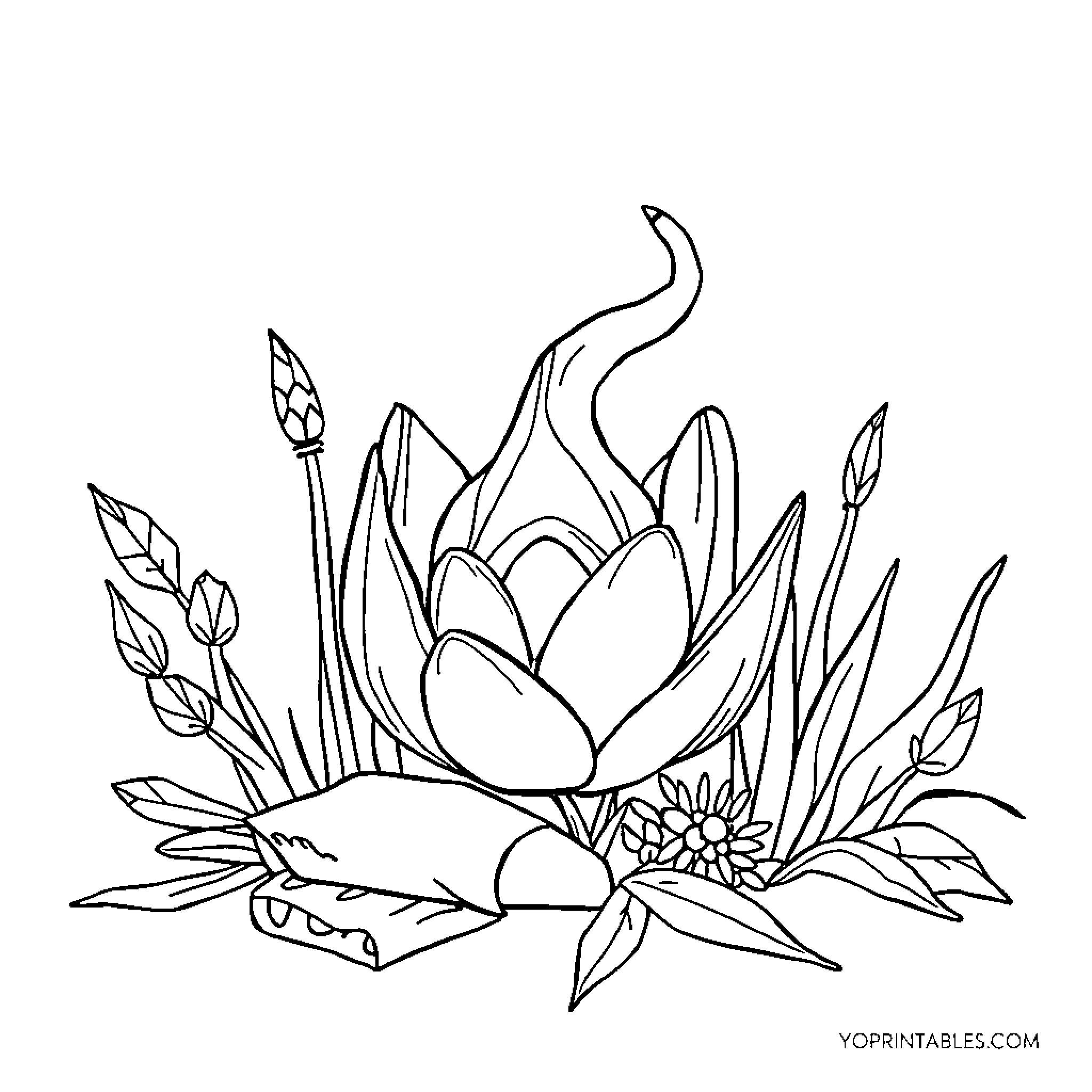 YoPrintables Elegant Floral Arrangement Coloring Page (free black-and-white line drawing printable PDF for all, from beginners to advanced learners, including children, teens, adults, and seniors)