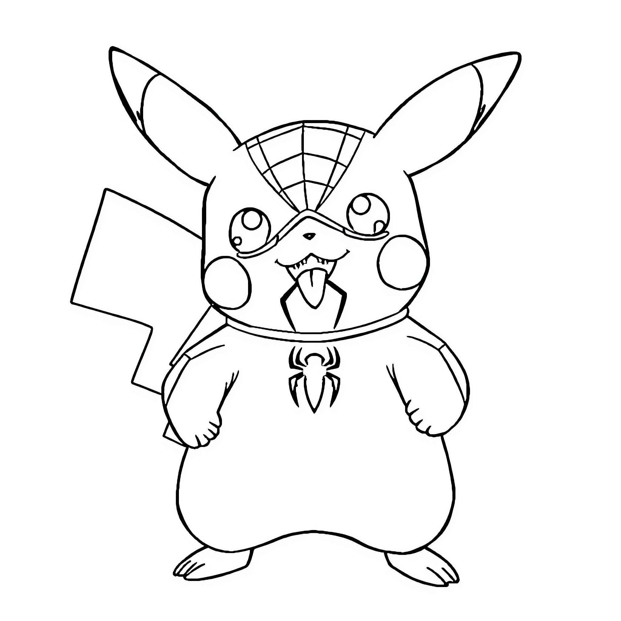 Pikachu making a funny face Coloring Page (free black-and-white line drawing printable PDF for all, from beginners to advanced learners, including children, teens, adults, and seniors)