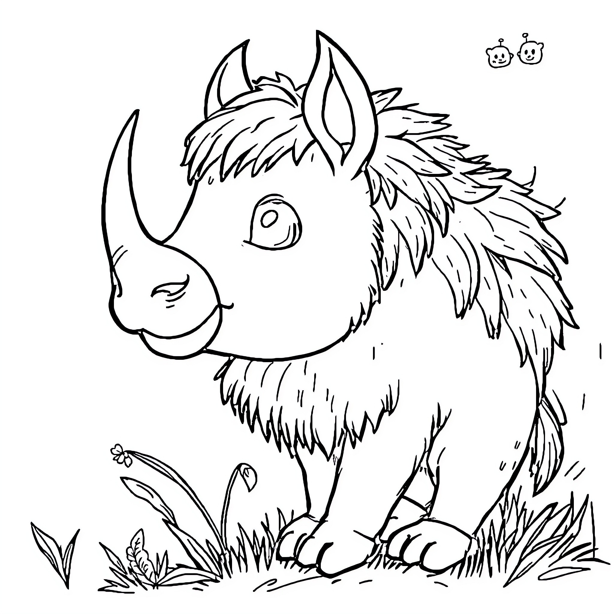 Labubu, the Furry Creature in a Grassy Scene Coloring Page (free black-and-white line drawing printable PDF for all, from beginners to advanced learners, including children, teens, adults, and seniors)