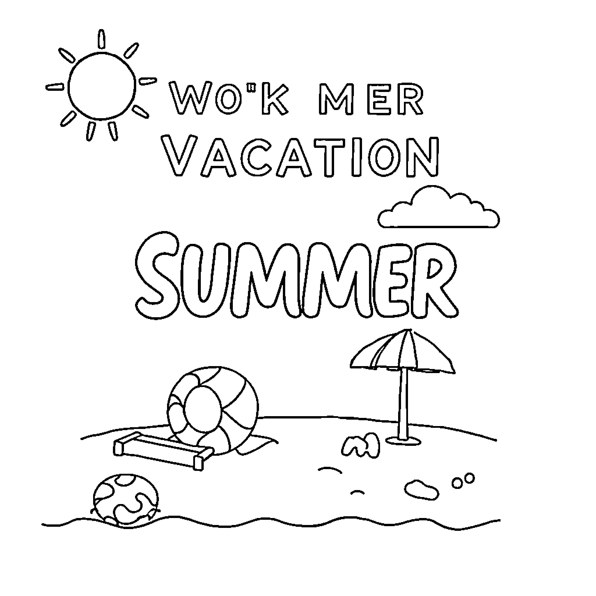 Vacation fun in the summer sun Coloring Page (free black-and-white line drawing printable PDF for all, from beginners to advanced learners, including children, teens, adults, and seniors)