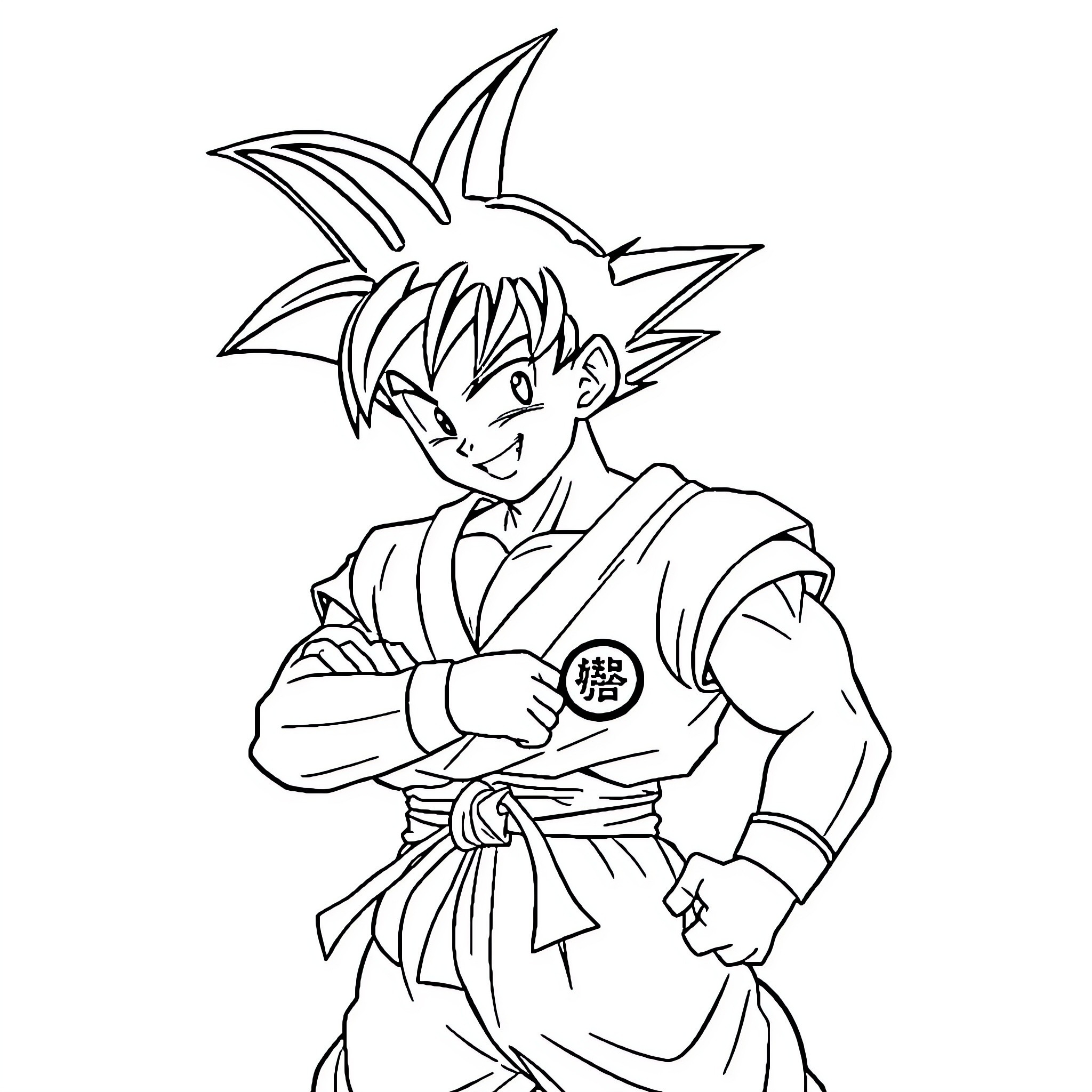 Son Goku in a determined fighting stance Coloring Page (free black-and-white line drawing printable PDF for all, from beginners to advanced learners, including children, teens, adults, and seniors)