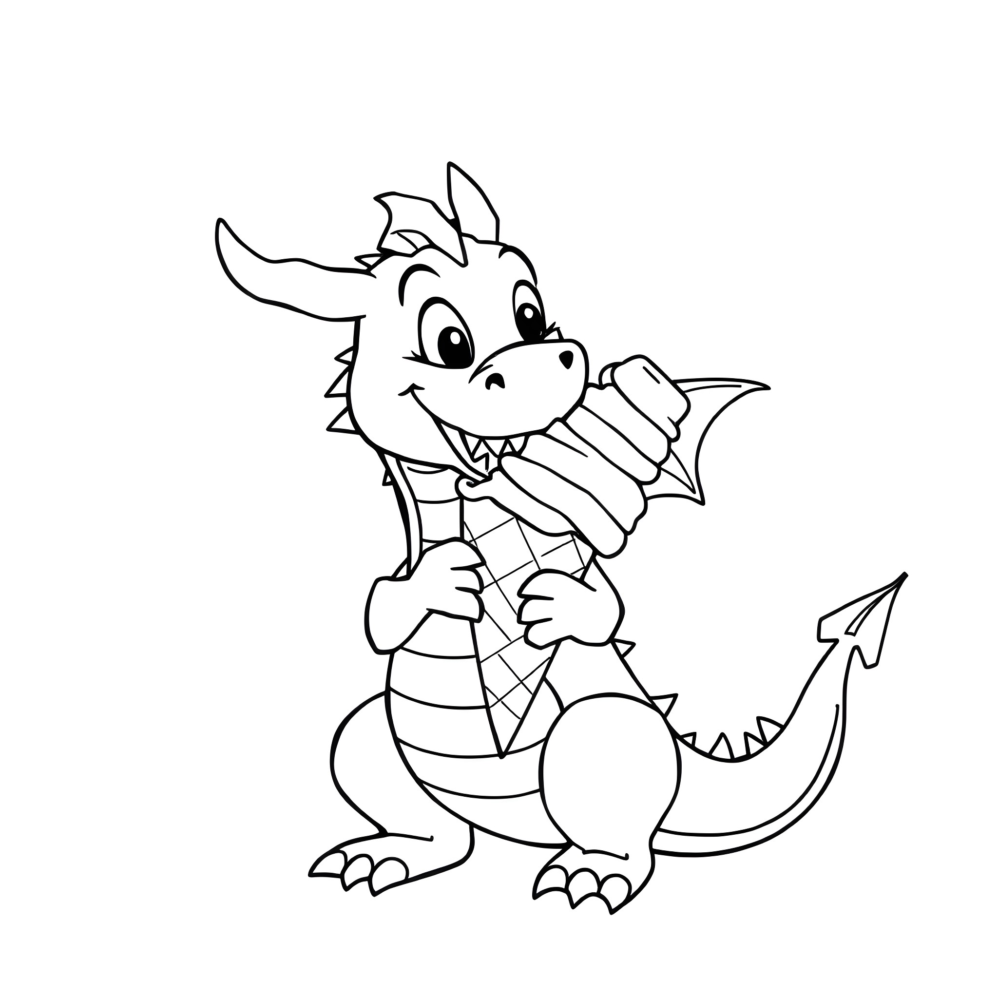 Dragon waving with a smile on its face Coloring Page (free black-and-white line drawing printable PDF for all, from beginners to advanced learners, including children, teens, adults, and seniors)