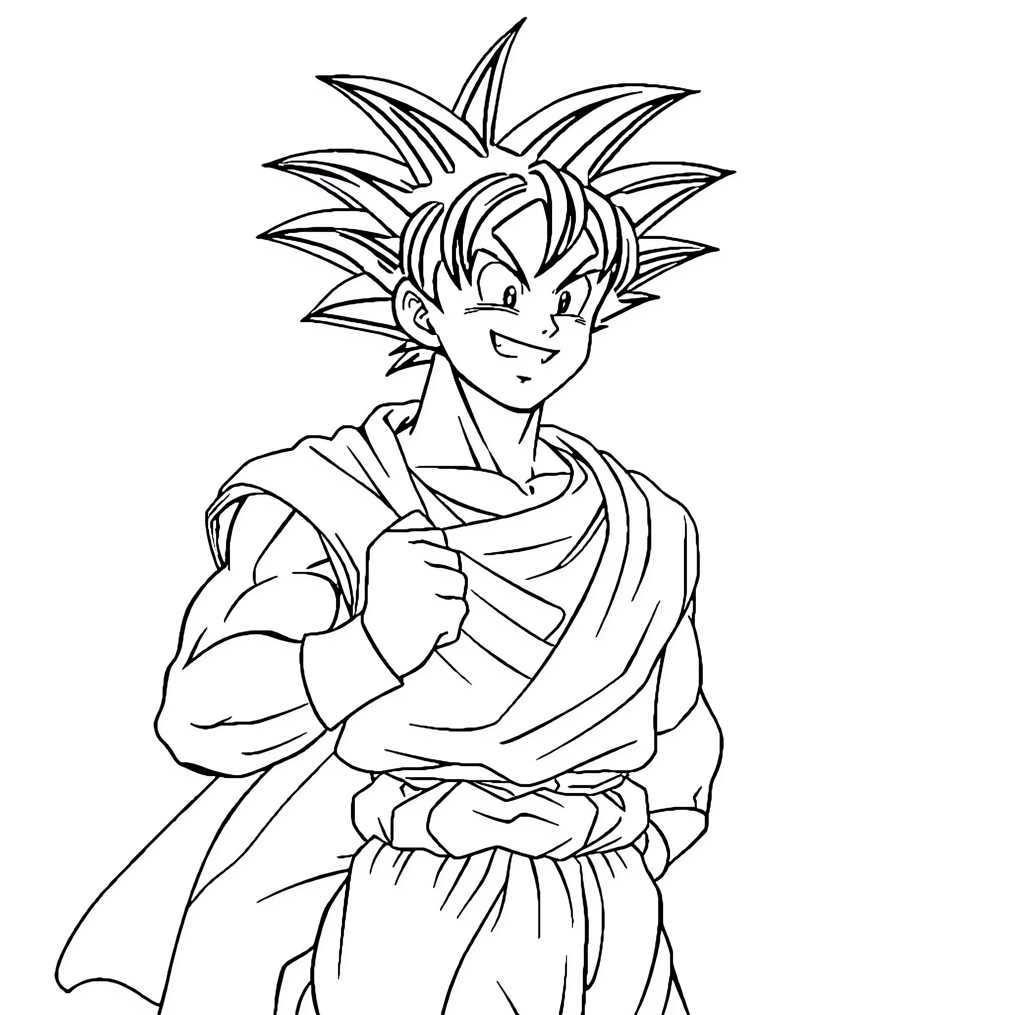 Son Goku in a fighting stance Coloring Page (free black-and-white line drawing printable PDF for all, from beginners to advanced learners, including children, teens, adults, and seniors)