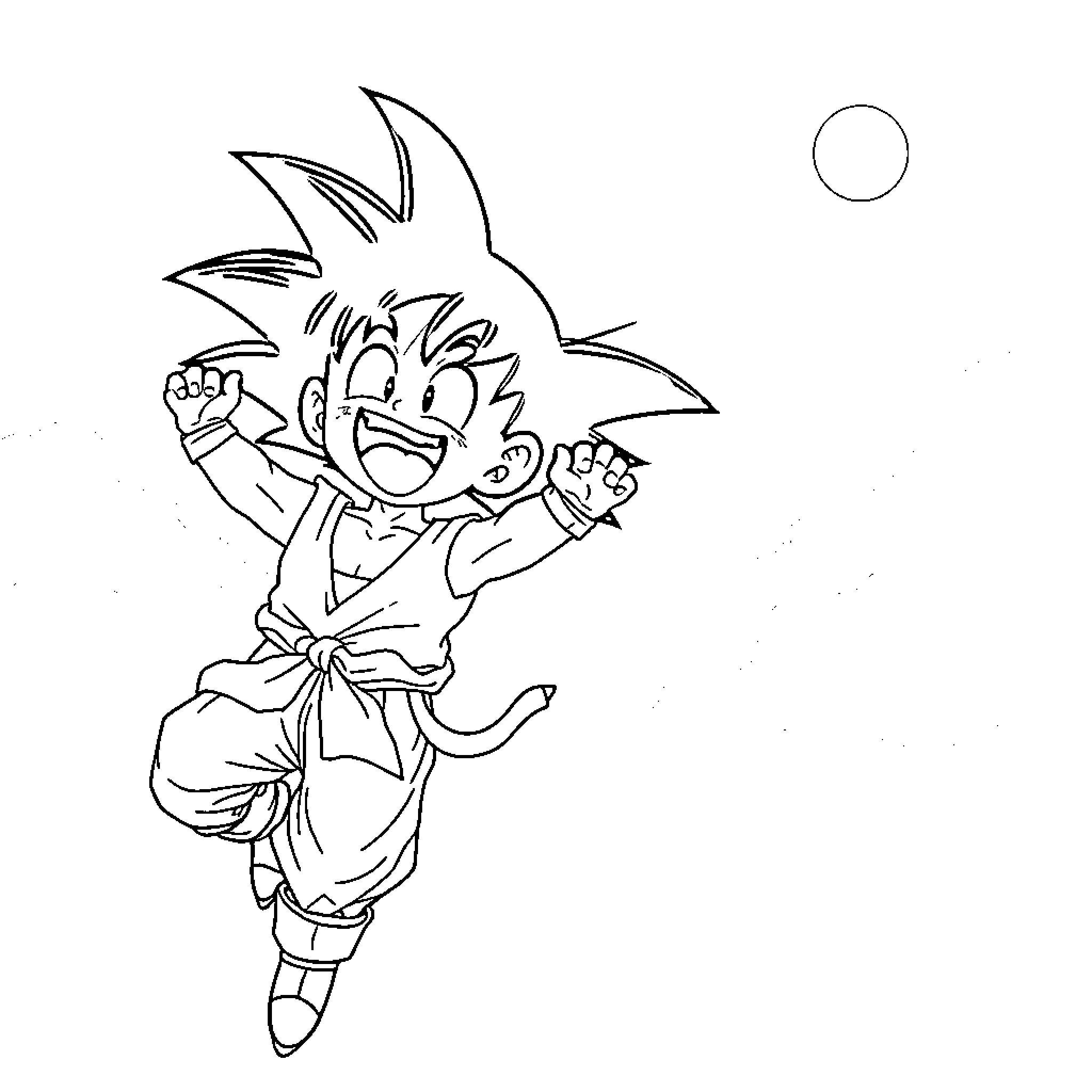 Goku in action with energy attack Coloring Page (free black-and-white line drawing printable PDF for all, from beginners to advanced learners, including children, teens, adults, and seniors)