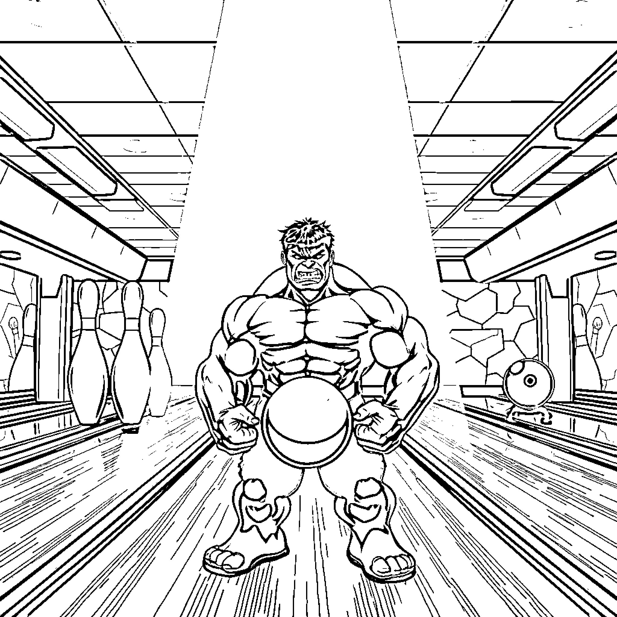 Hulk unleashing power in epic battle Coloring Page (free black-and-white line drawing printable PDF for all, from beginners to advanced learners, including children, teens, adults, and seniors)