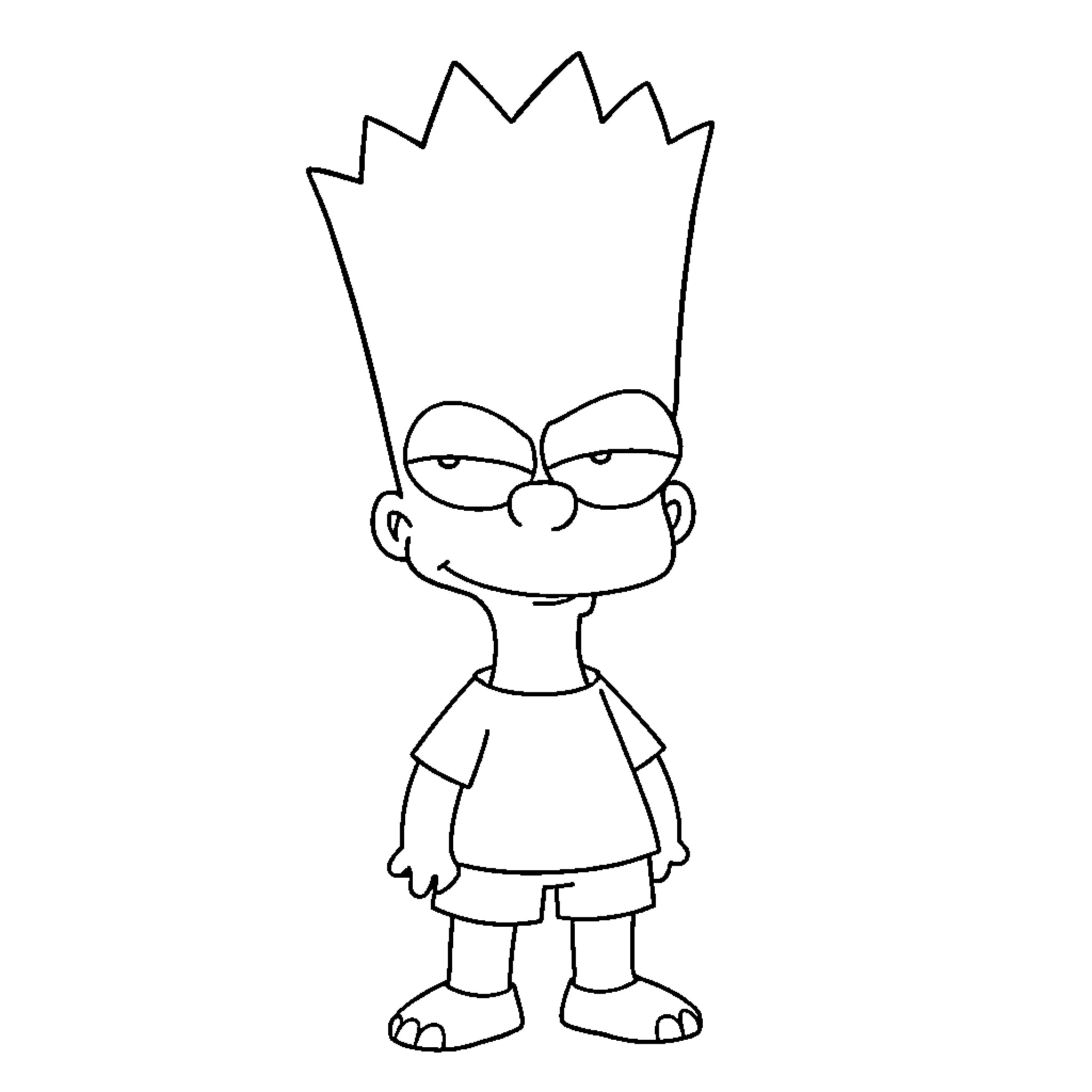 Bart Simpson in a contemplative pose Coloring Page (free black-and-white line drawing printable PDF for all, from beginners to advanced learners, including children, teens, adults, and seniors)
