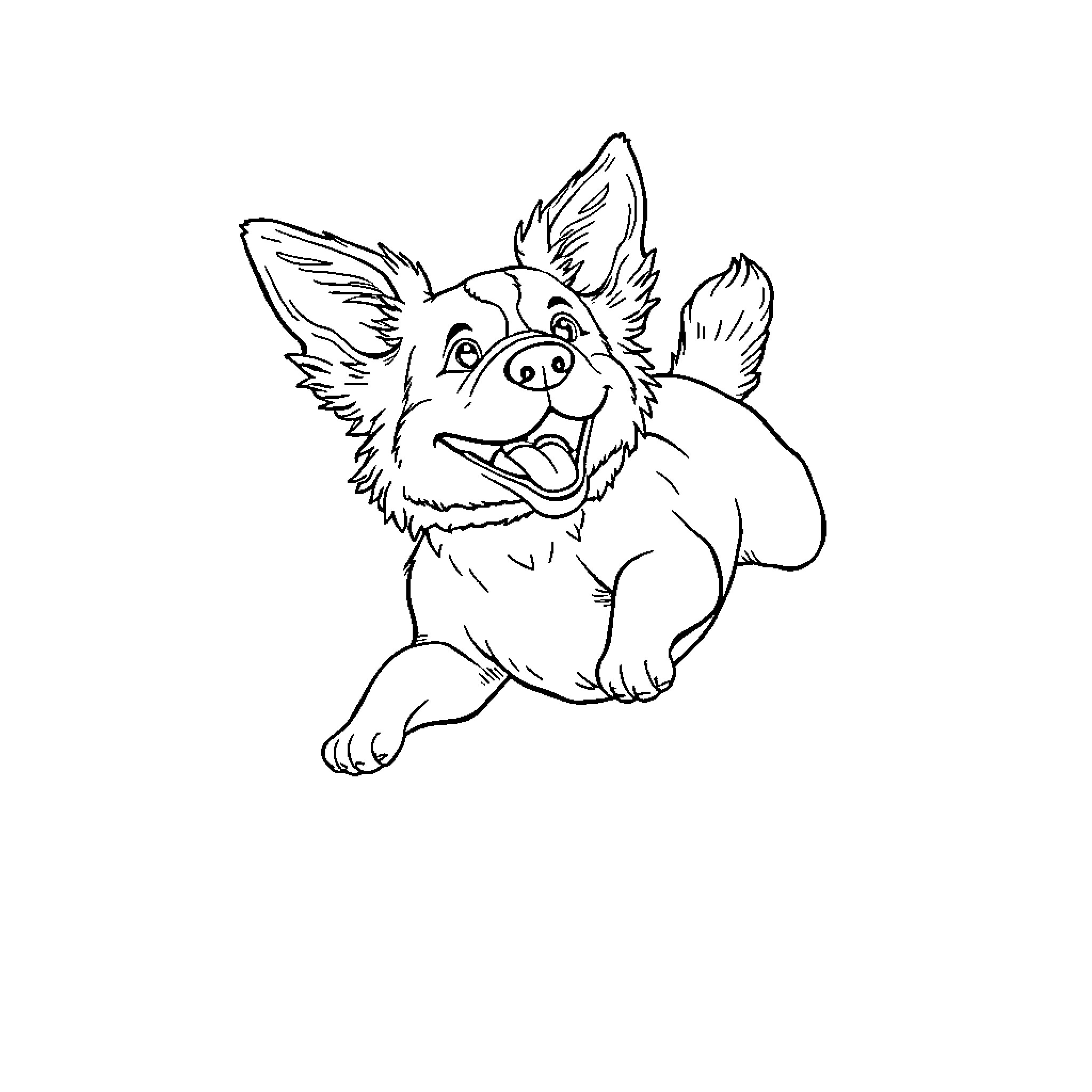 Dog enjoying a playful moment Coloring Page (free black-and-white line drawing printable PDF for all, from beginners to advanced learners, including children, teens, adults, and seniors)