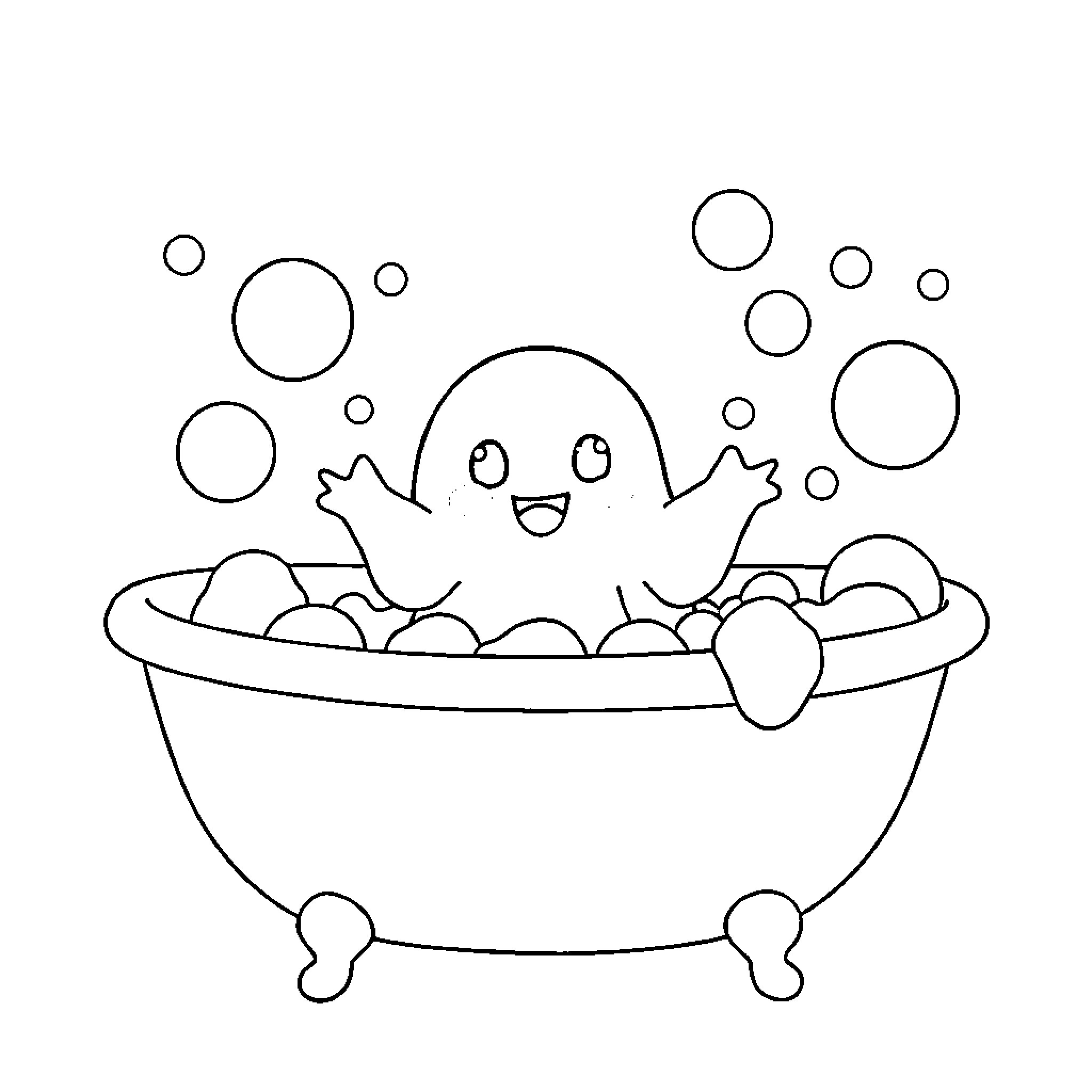 Ghost enjoying a bubbly bath in the tub Coloring Page (free black-and-white line drawing printable PDF for all, from beginners to advanced learners, including children, teens, adults, and seniors)