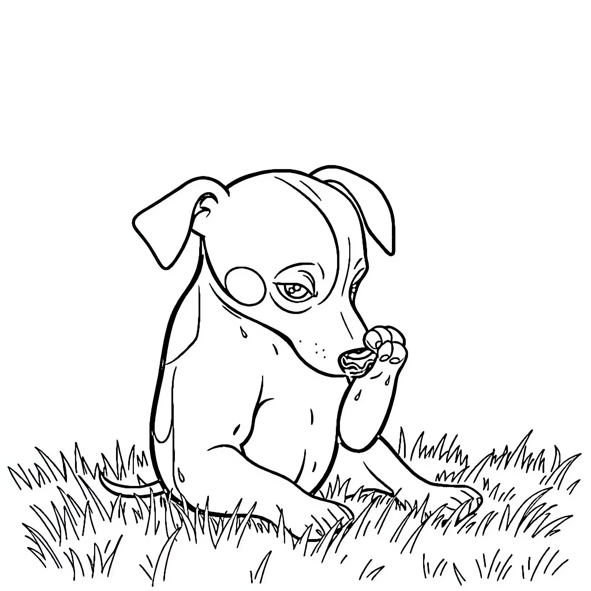 Jack Russel playing joyfully in grassy field Coloring Page (free black-and-white line drawing printable PDF for all, from beginners to advanced learners, including children, teens, adults, and seniors)