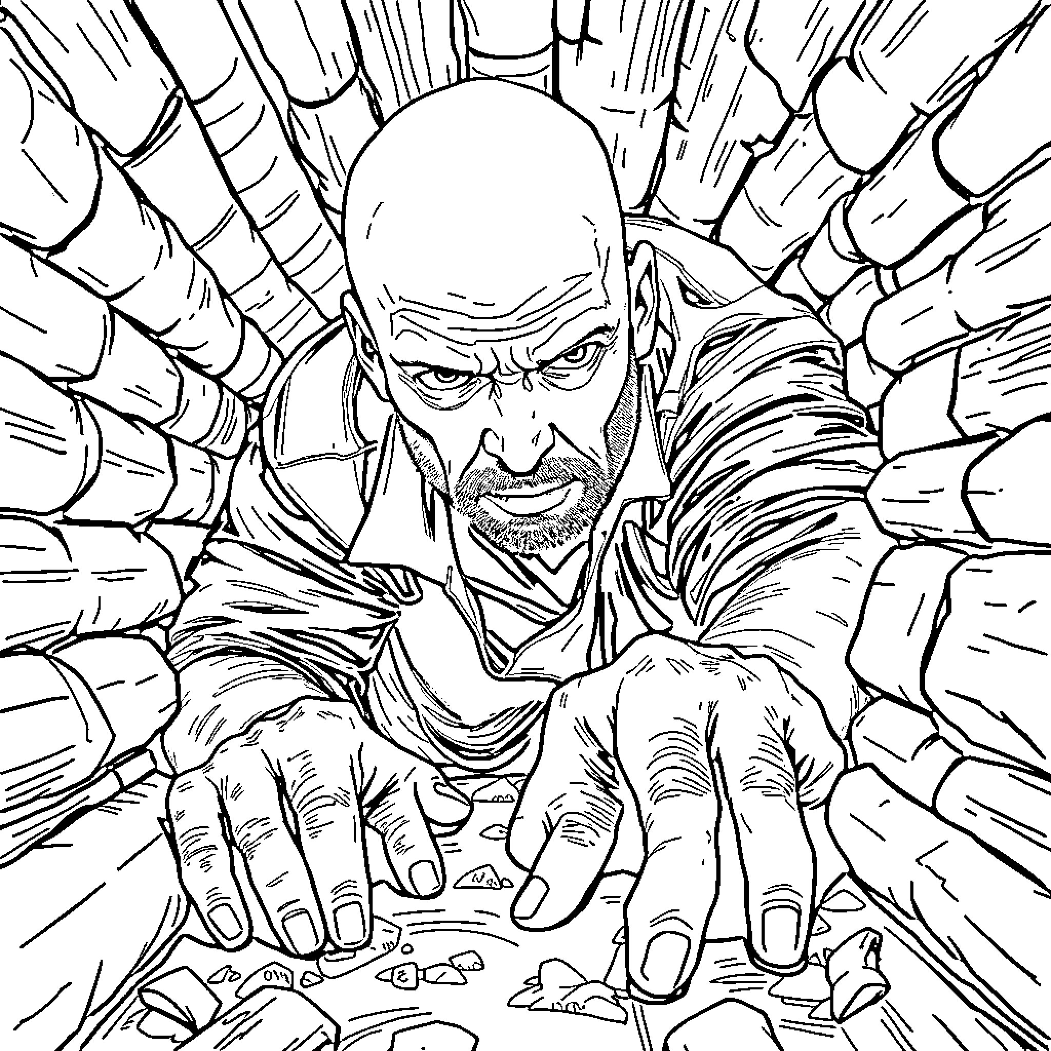 Bruce Willis in an intense action scene Coloring Page (free black-and-white line drawing printable PDF for all, from beginners to advanced learners, including children, teens, adults, and seniors)