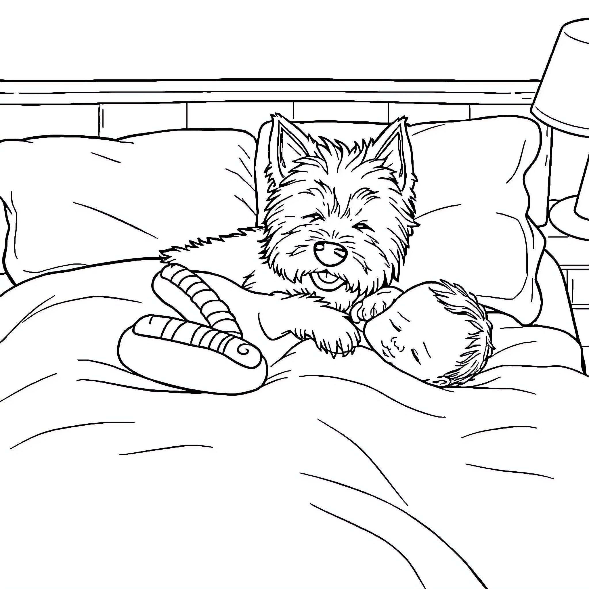 Westie resting comfortably on a sofa Coloring Page (free black-and-white line drawing printable PDF for all, from beginners to advanced learners, including children, teens, adults, and seniors)