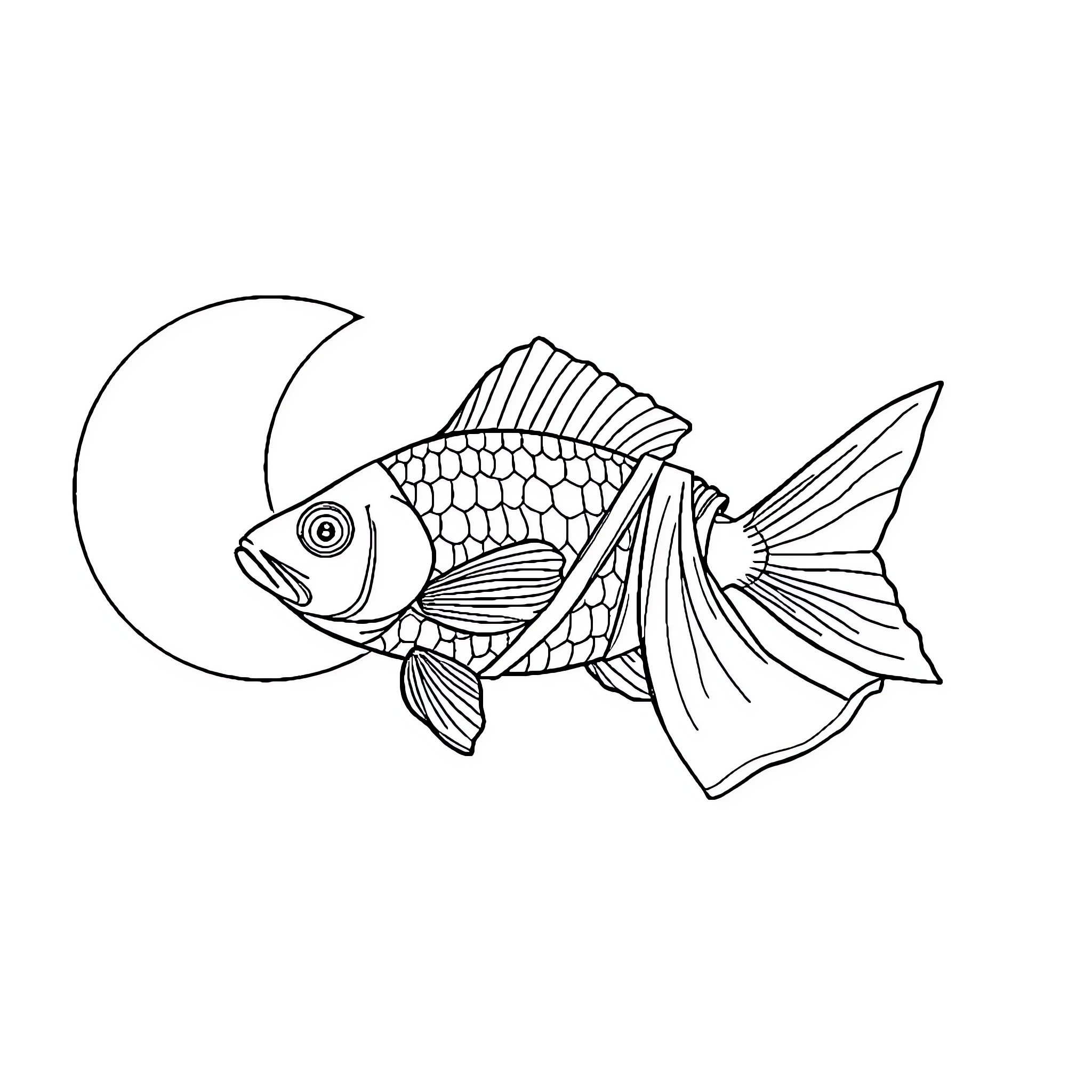 Fish swimming peacefully in the ocean Coloring Page (free black-and-white line drawing printable PDF for all, from beginners to advanced learners, including children, teens, adults, and seniors)