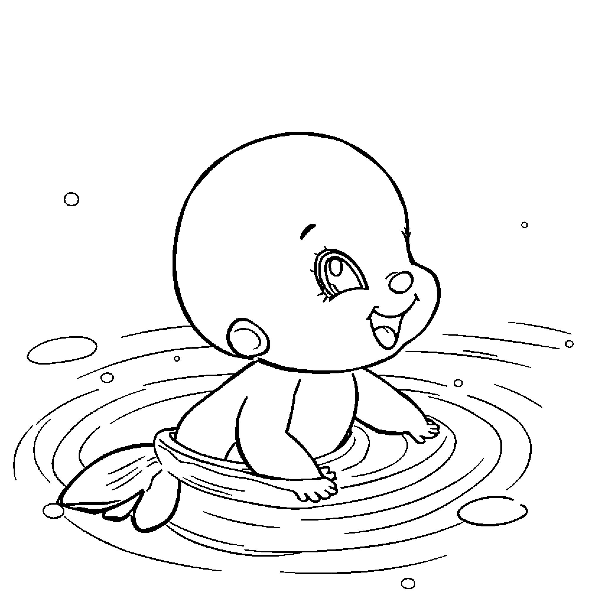 Mermaid swimming in the waves Coloring Page (free black-and-white line drawing printable PDF for all, from beginners to advanced learners, including children, teens, adults, and seniors)