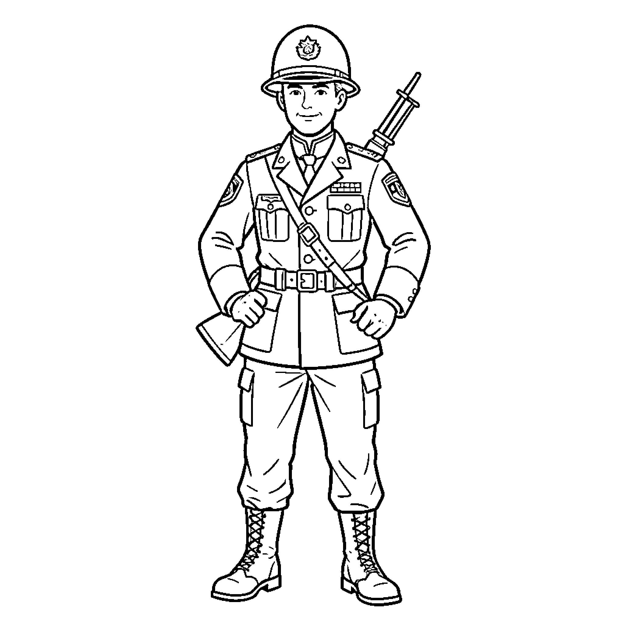 Marine Infantry Soldier in Full Uniform Coloring Page (free black-and-white line drawing printable PDF for all, from beginners to advanced learners, including children, teens, adults, and seniors)