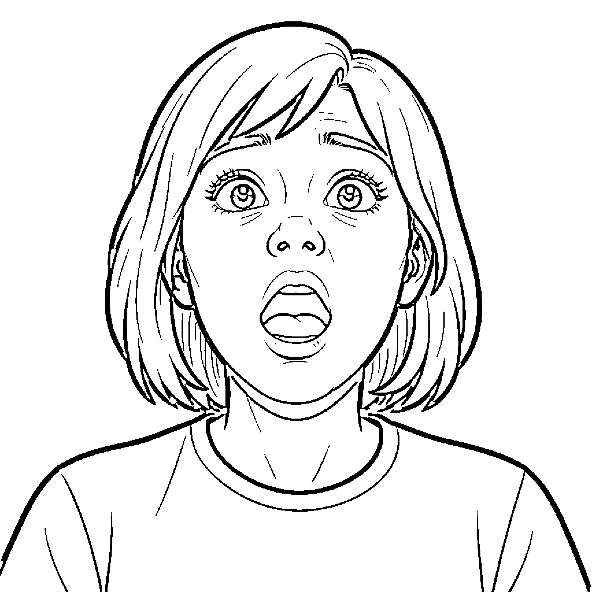 God watching a girl with a shocked expression Coloring Page (free black-and-white line drawing printable PDF for all, from beginners to advanced learners, including children, teens, adults, and seniors)