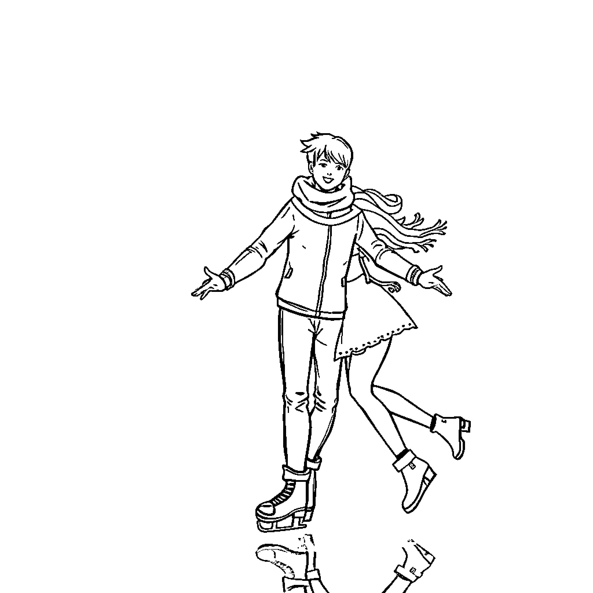 Teenager ice skating with joy and enthusiasm Coloring Page (free black-and-white line drawing printable PDF for all, from beginners to advanced learners, including children, teens, adults, and seniors)