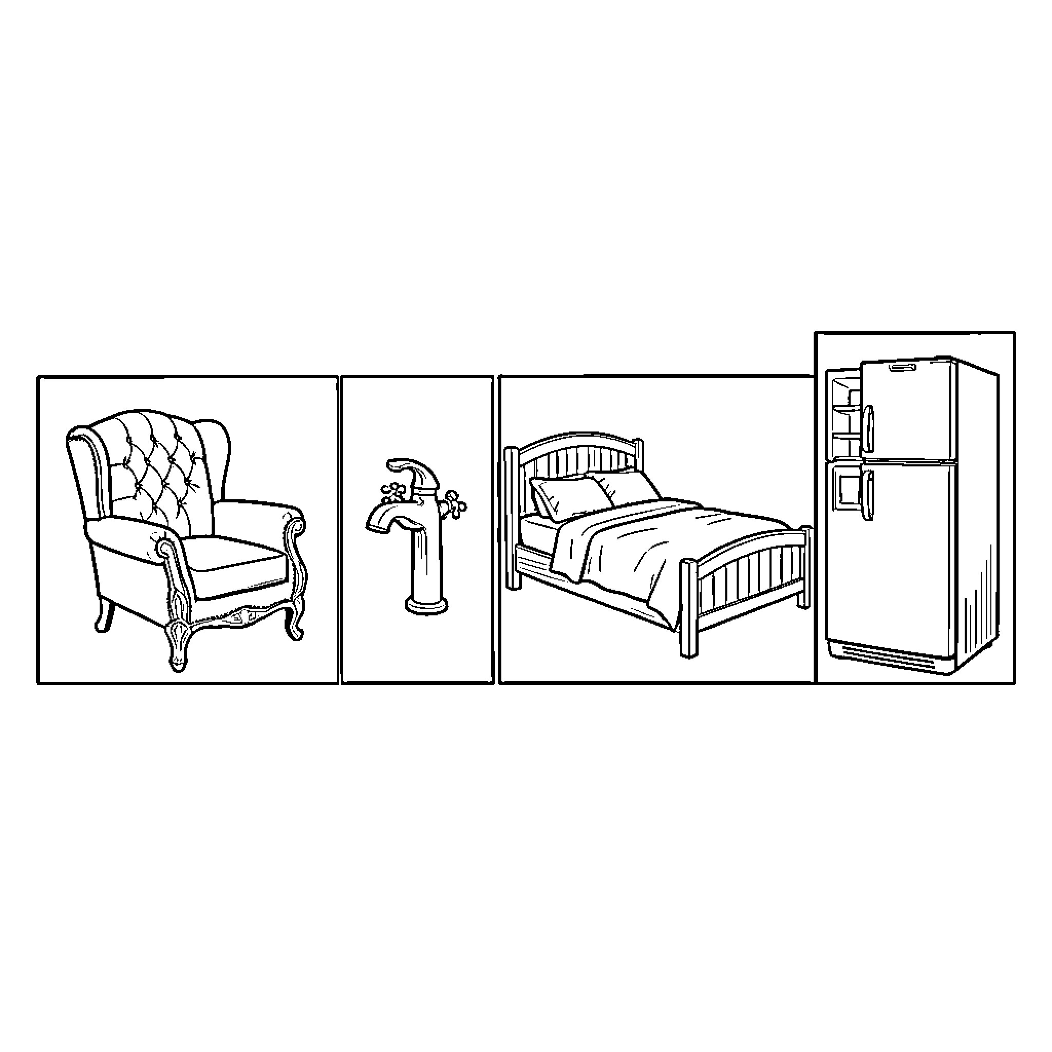 Silla's Cozy Bedroom Essentials Coloring Page (free black-and-white line drawing printable PDF for all, from beginners to advanced learners, including children, teens, adults, and seniors)