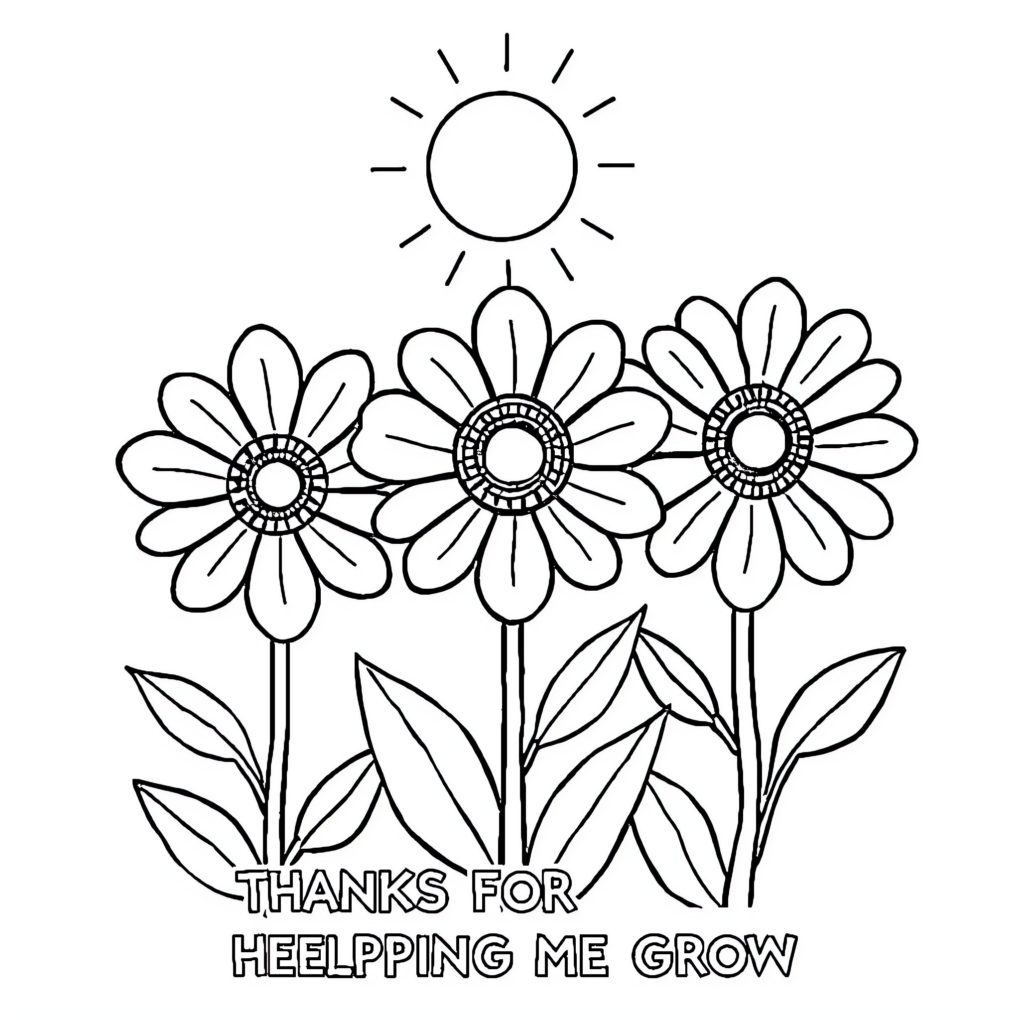 Flower field thanking for support Coloring Page (free black-and-white line drawing printable PDF for all, from beginners to advanced learners, including children, teens, adults, and seniors)