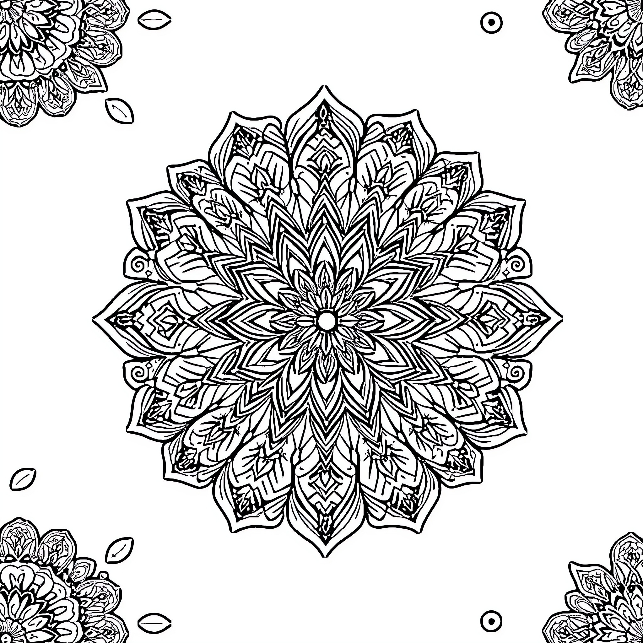 Mandalas with intricate floral patterns Coloring Page (free black-and-white line drawing printable PDF for all, from beginners to advanced learners, including children, teens, adults, and seniors)