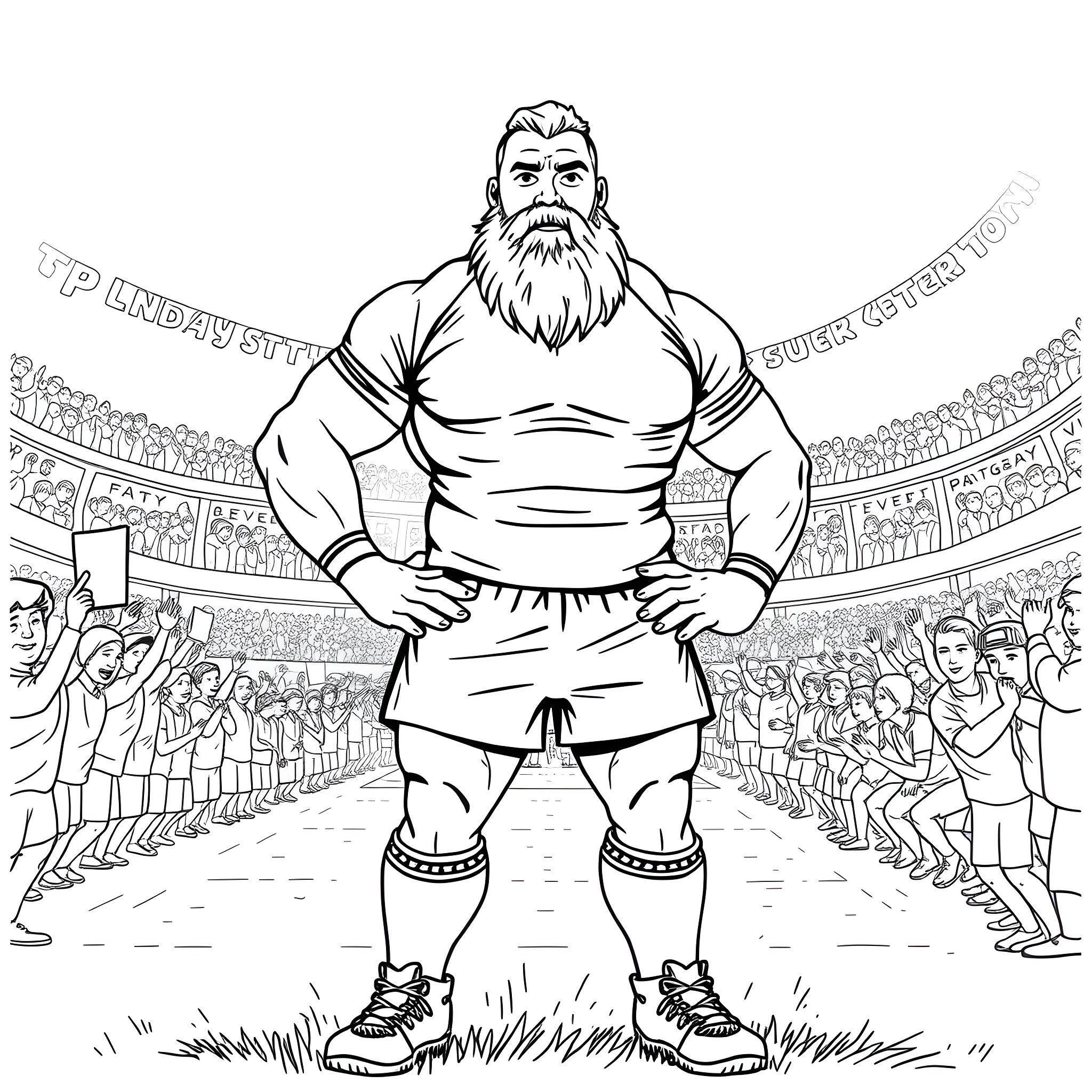 Rugby Player Standing Tall in the Stadium Coloring Page (free black-and-white line drawing printable PDF for all, from beginners to advanced learners, including children, teens, adults, and seniors)