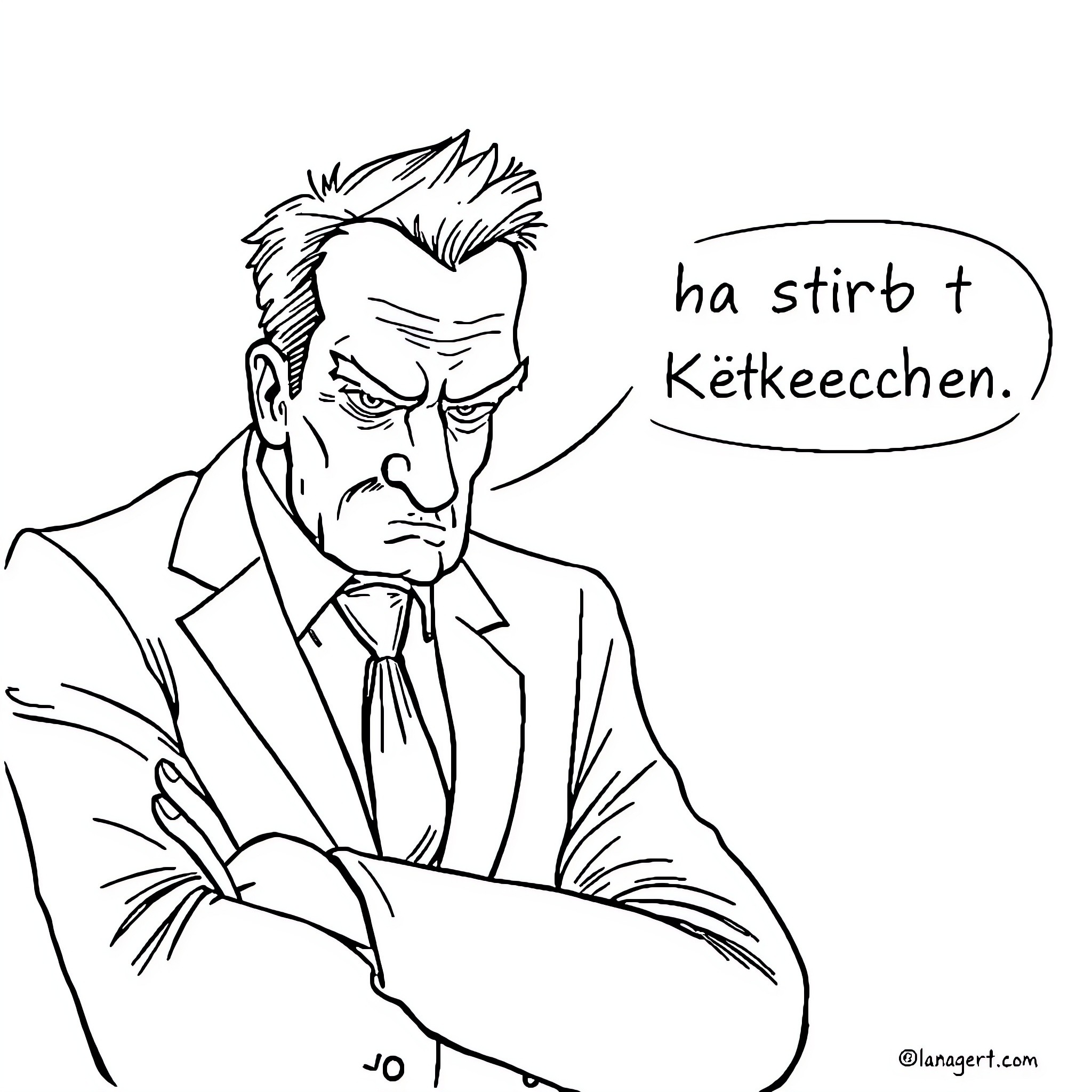 Cat with Grumpy Business Person Expression Coloring Page (free black-and-white line drawing printable PDF for all, from beginners to advanced learners, including children, teens, adults, and seniors)