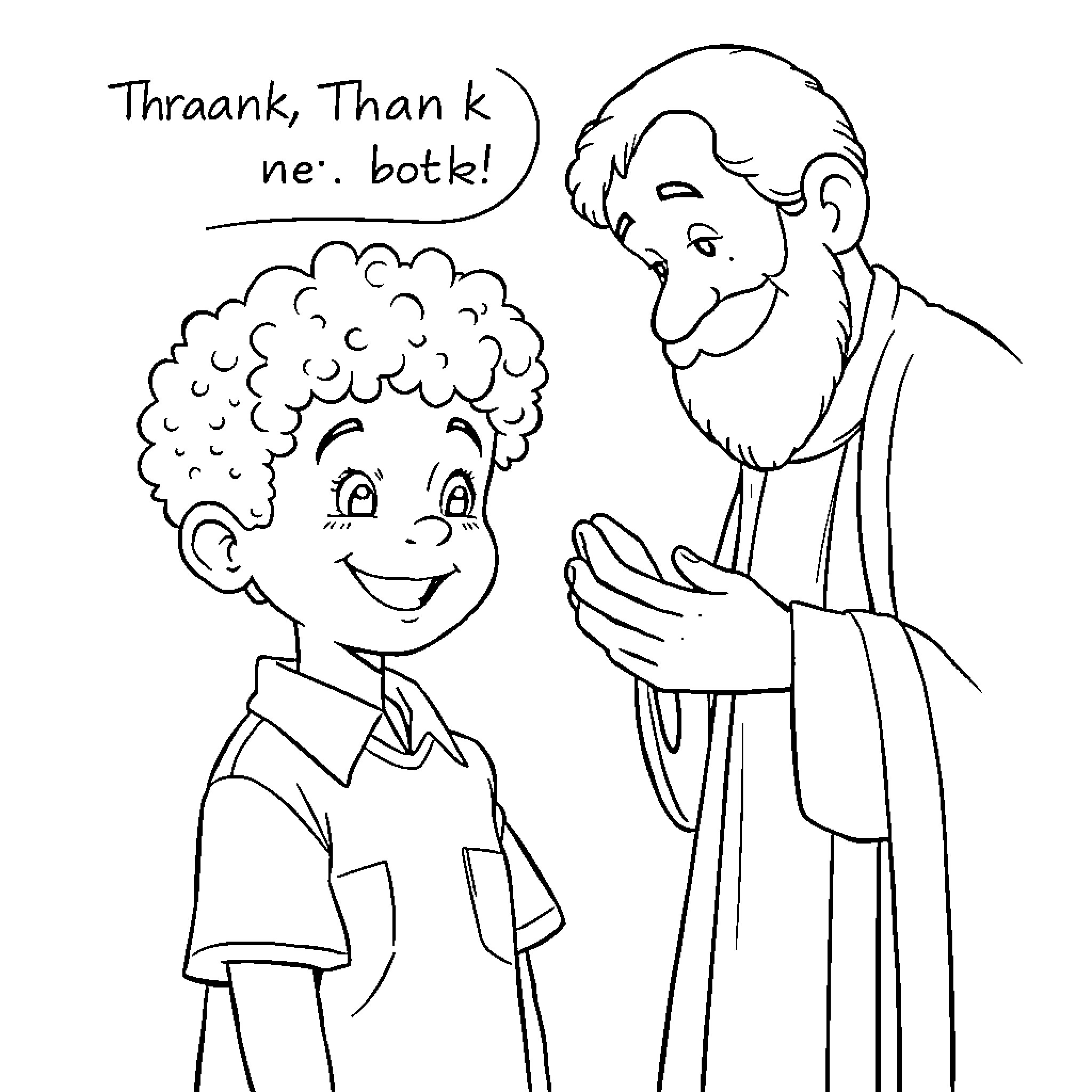 Boy thanking someone with gratitude Coloring Page (free black-and-white line drawing printable PDF for all, from beginners to advanced learners, including children, teens, adults, and seniors)