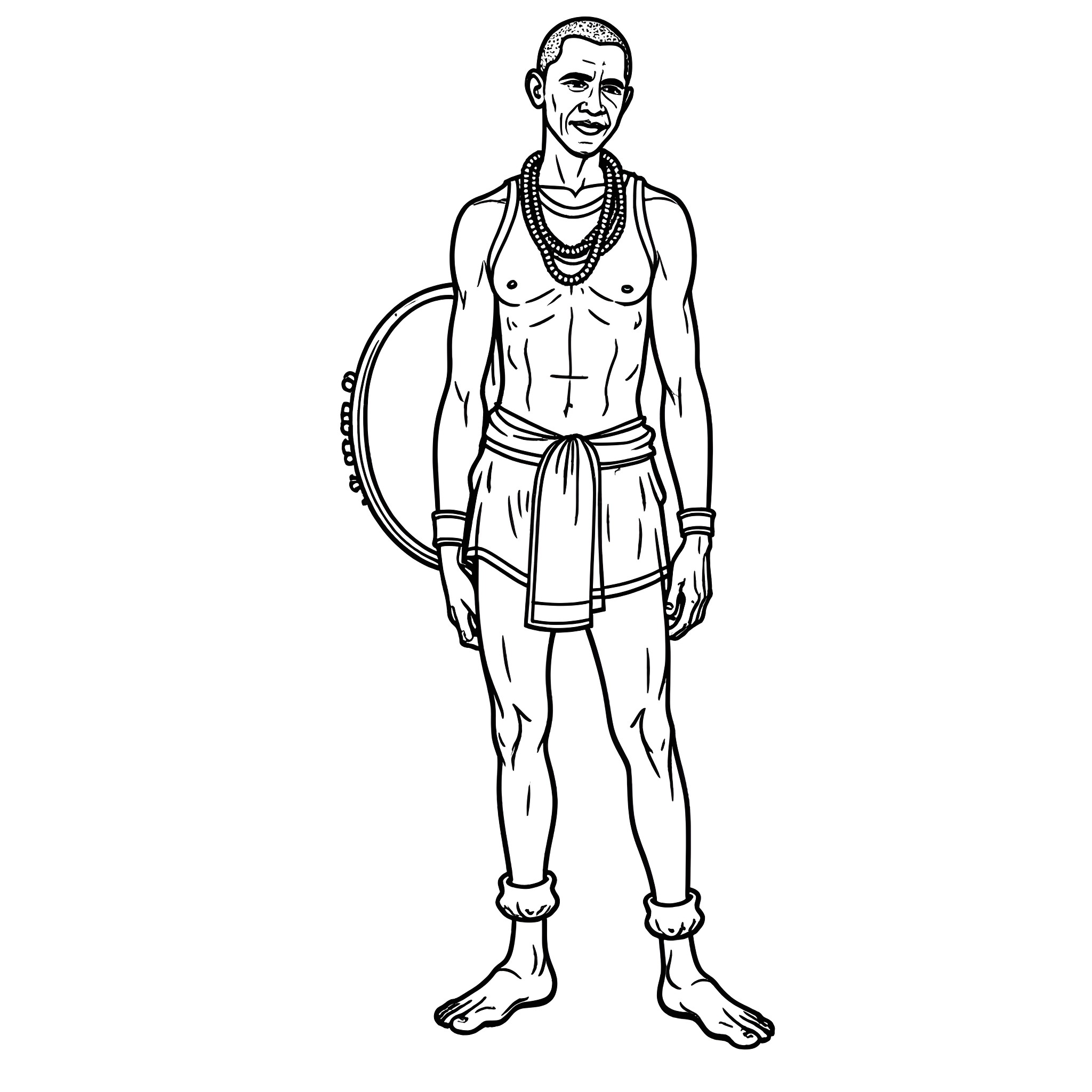 Obama in athletic wear with a friendly expression Coloring Page (free black-and-white line drawing printable PDF for all, from beginners to advanced learners, including children, teens, adults, and seniors)