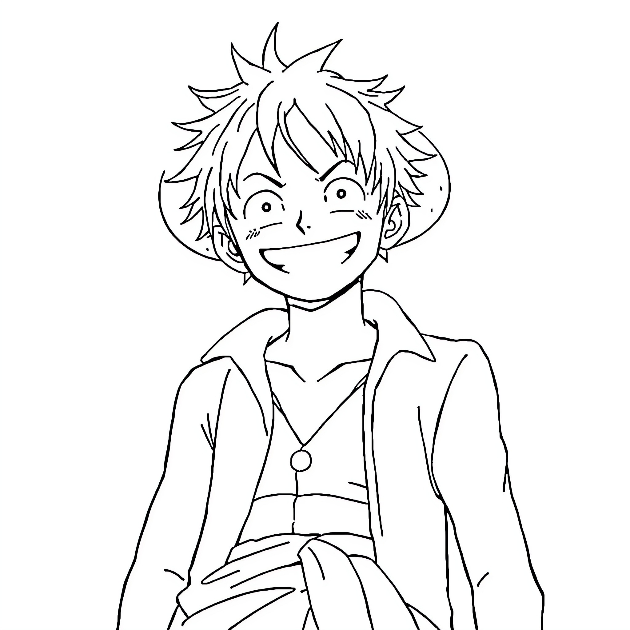Luffy's Exuberant Anime Adventure Coloring Page (free black-and-white line drawing printable PDF for all, from beginners to advanced learners, including children, teens, adults, and seniors)