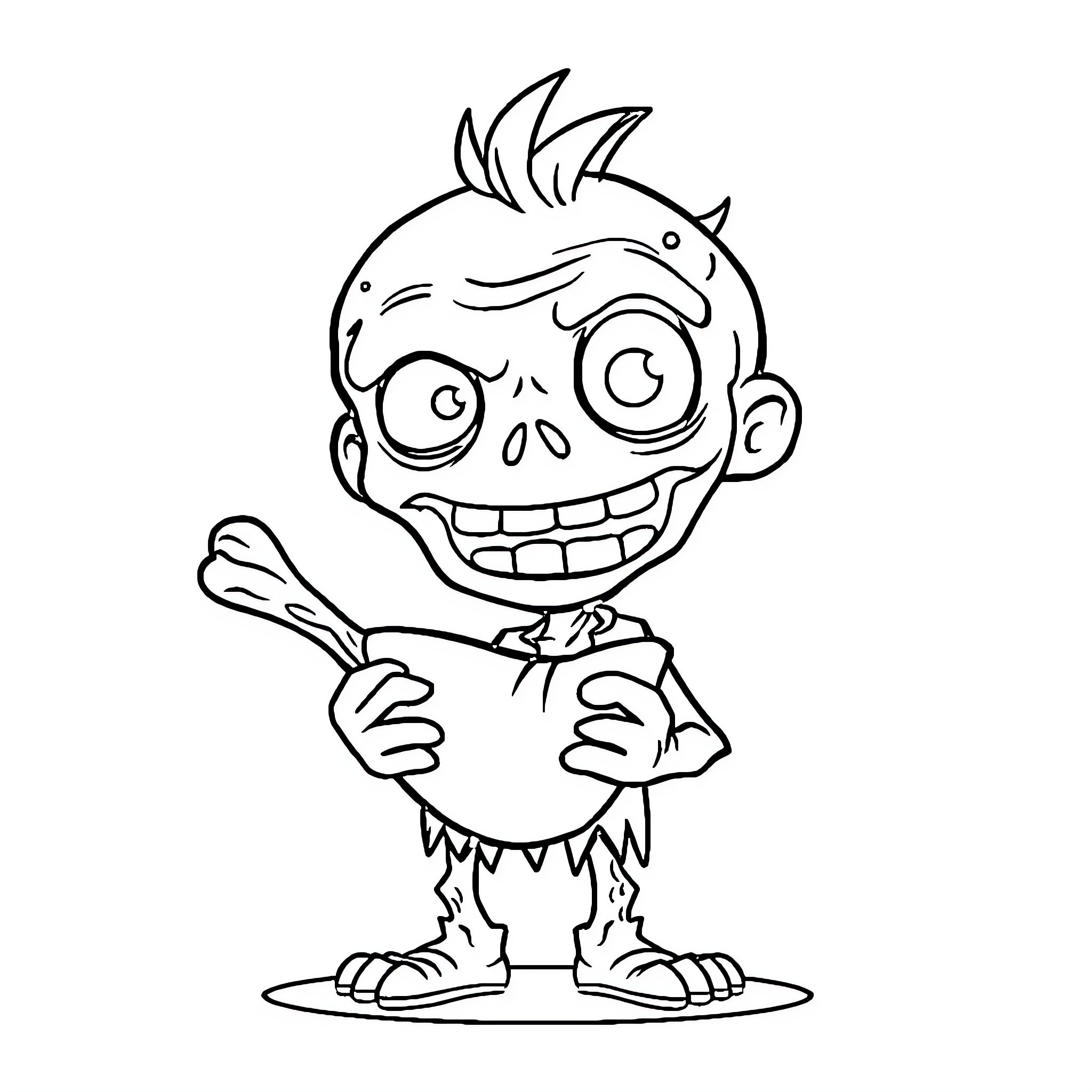 Zombie boy making a goofy expression Coloring Page (free black-and-white line drawing printable PDF for all, from beginners to advanced learners, including children, teens, adults, and seniors)