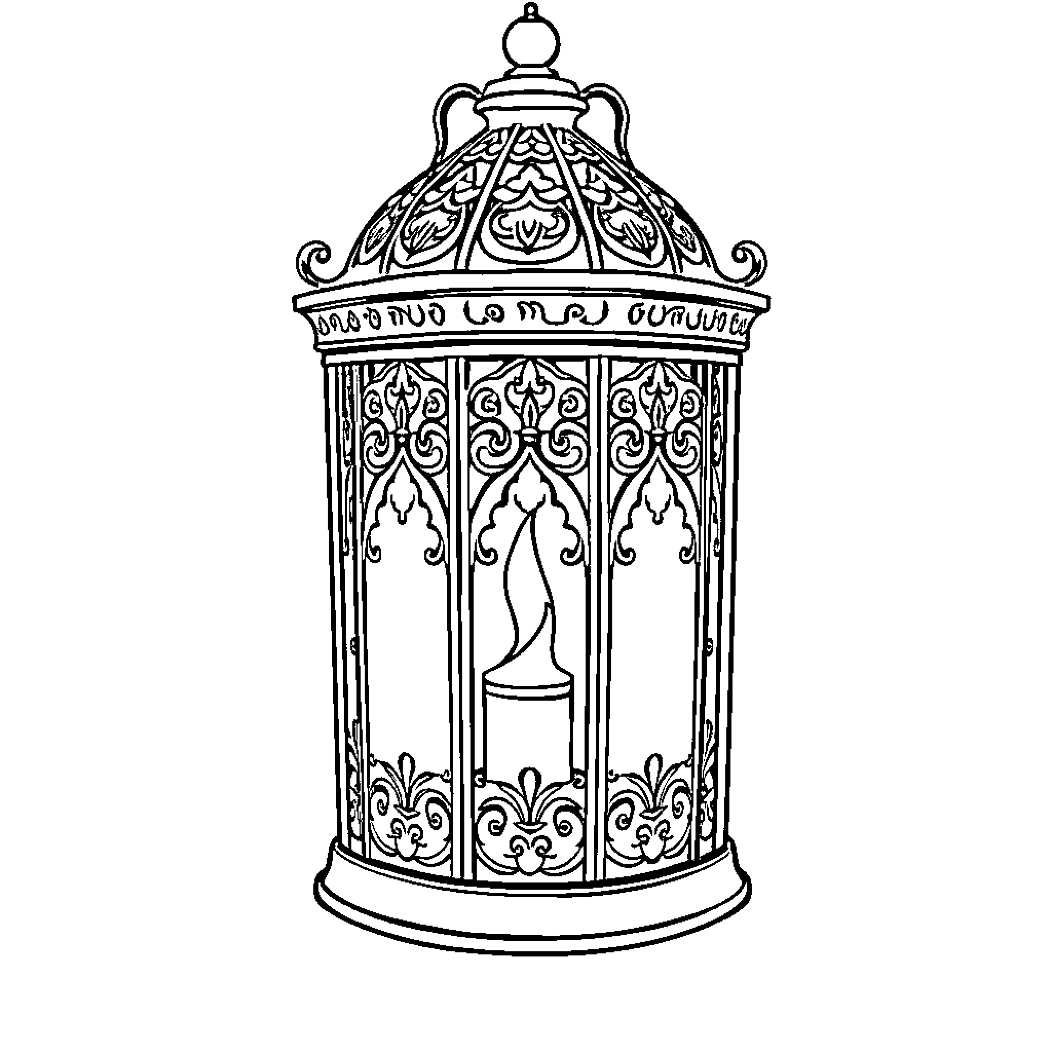 Lantern with ornate decorative pattern Coloring Page (free black-and-white line drawing printable PDF for all, from beginners to advanced learners, including children, teens, adults, and seniors)
