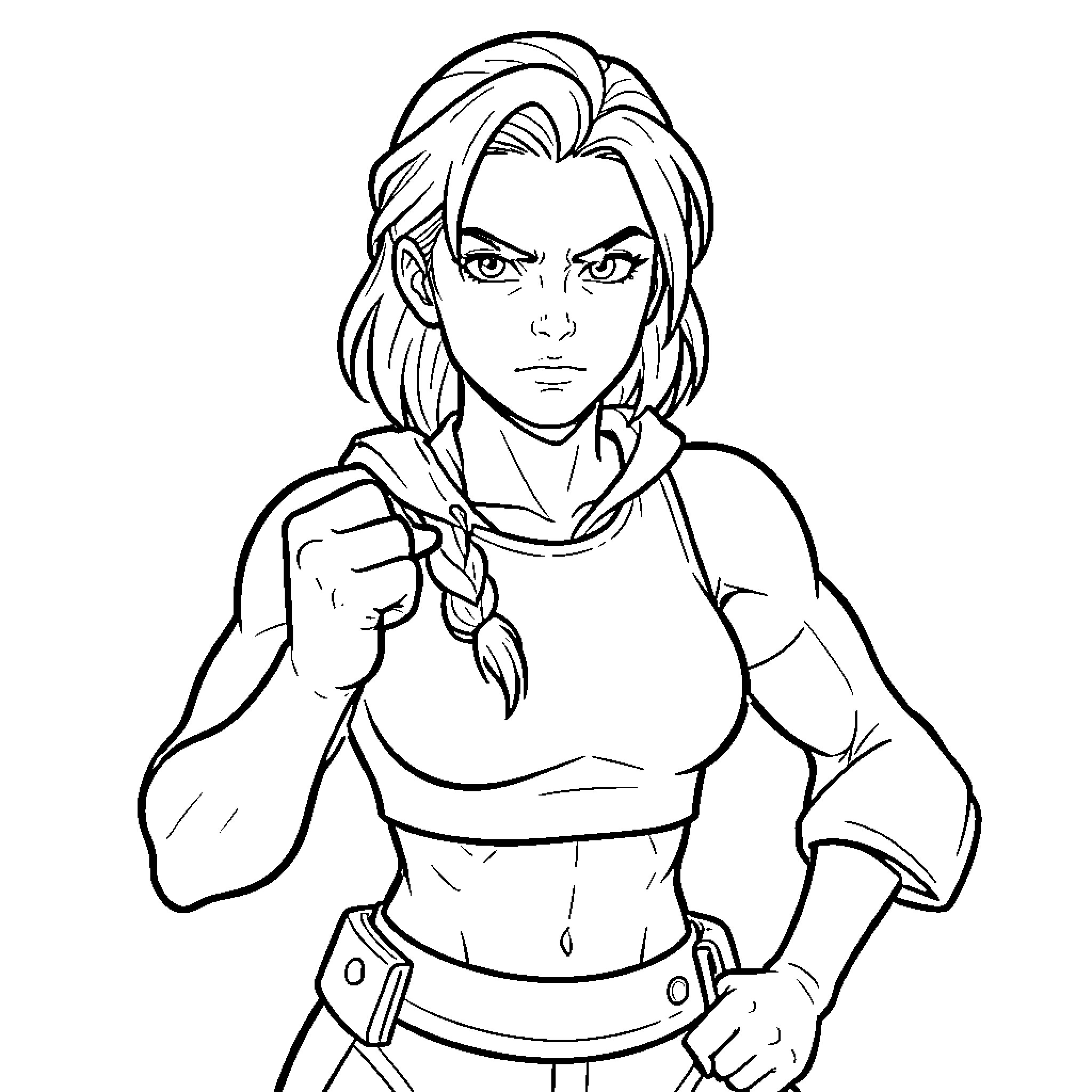 Reese Walsh posing with a determined and fierce expression Coloring Page (free black-and-white line drawing printable PDF for all, from beginners to advanced learners, including children, teens, adults, and seniors)