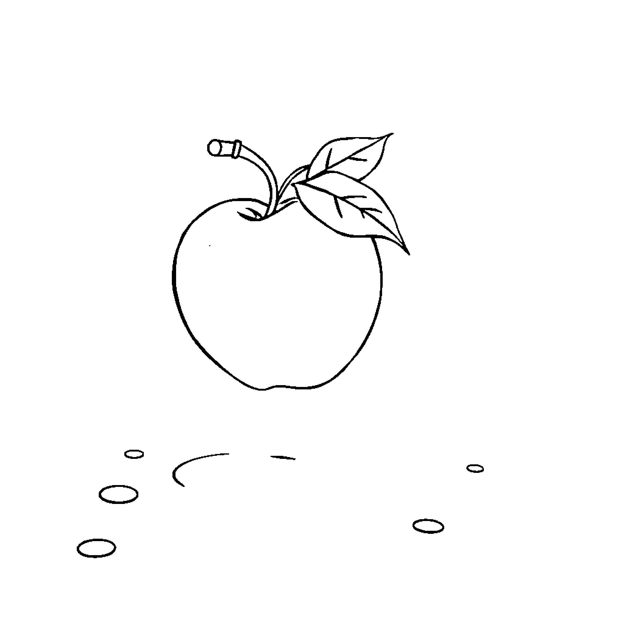 Pomme with Leaves and Dots Coloring Page (free black-and-white line drawing printable PDF for all, from beginners to advanced learners, including children, teens, adults, and seniors)