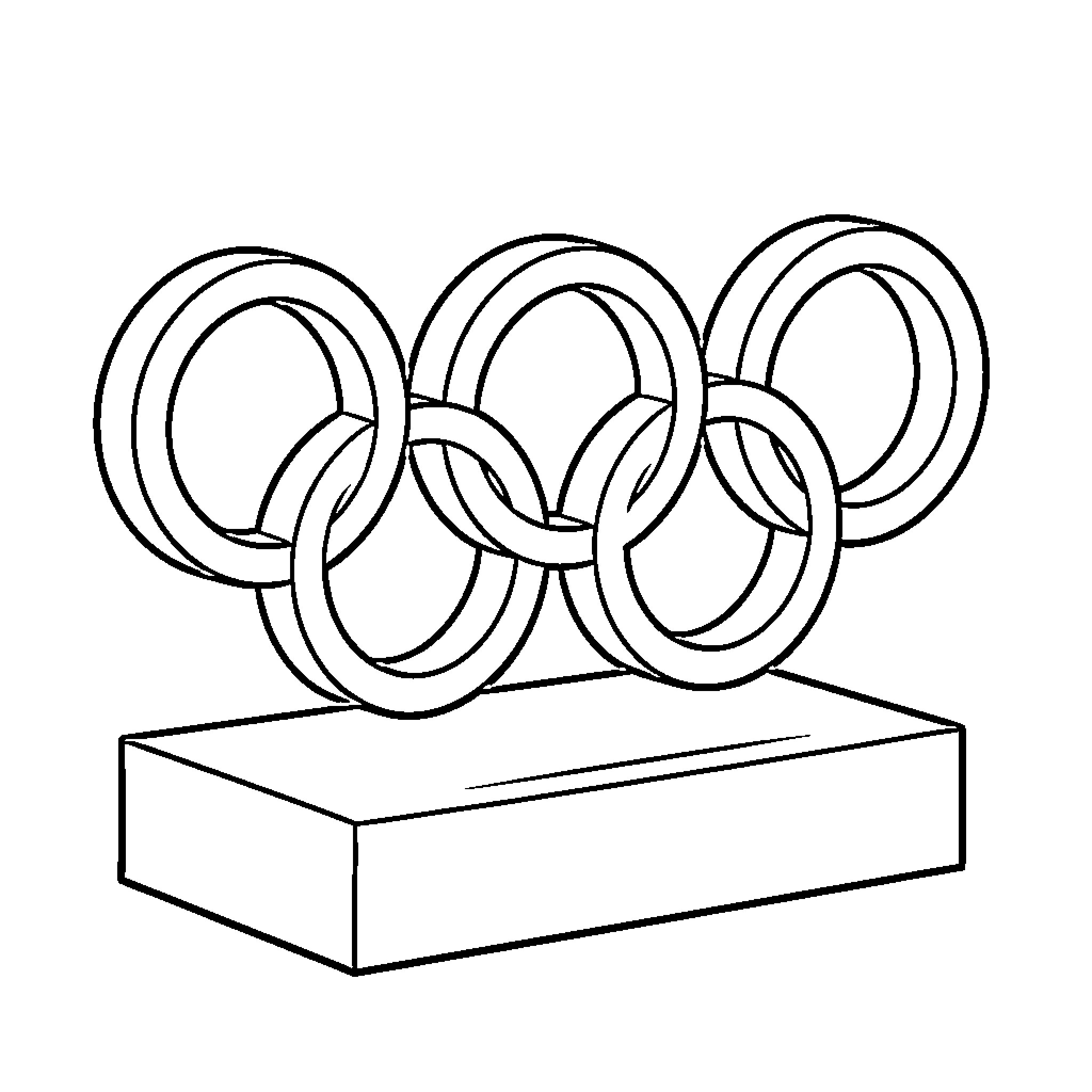 Olympic Rings interlocking on a solid rectangular base Coloring Page (free black-and-white line drawing printable PDF for all, from beginners to advanced learners, including children, teens, adults, and seniors)