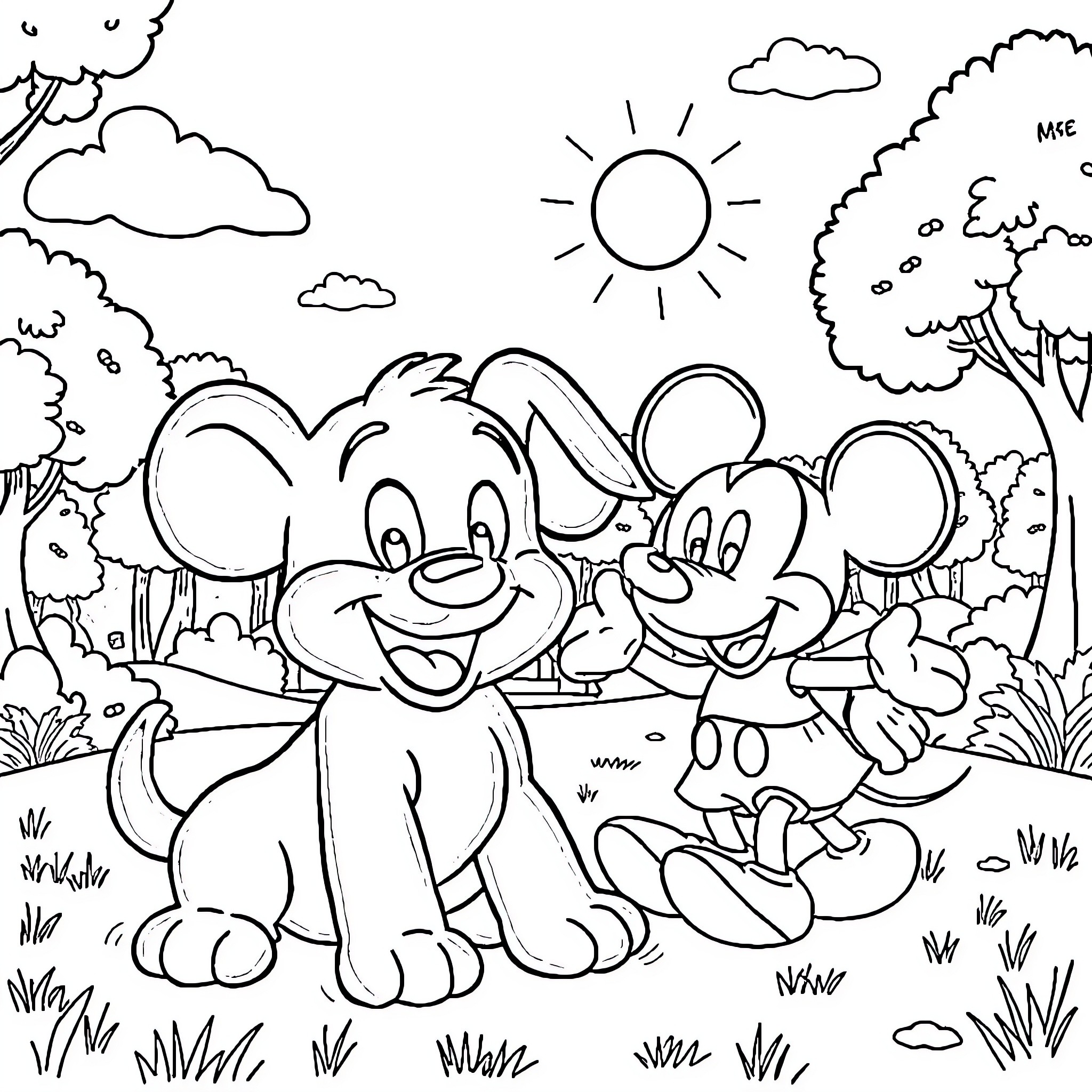 Bluey's Playful Adventure in the Sunshine Coloring Page (free black-and-white line drawing printable PDF for all, from beginners to advanced learners, including children, teens, adults, and seniors)