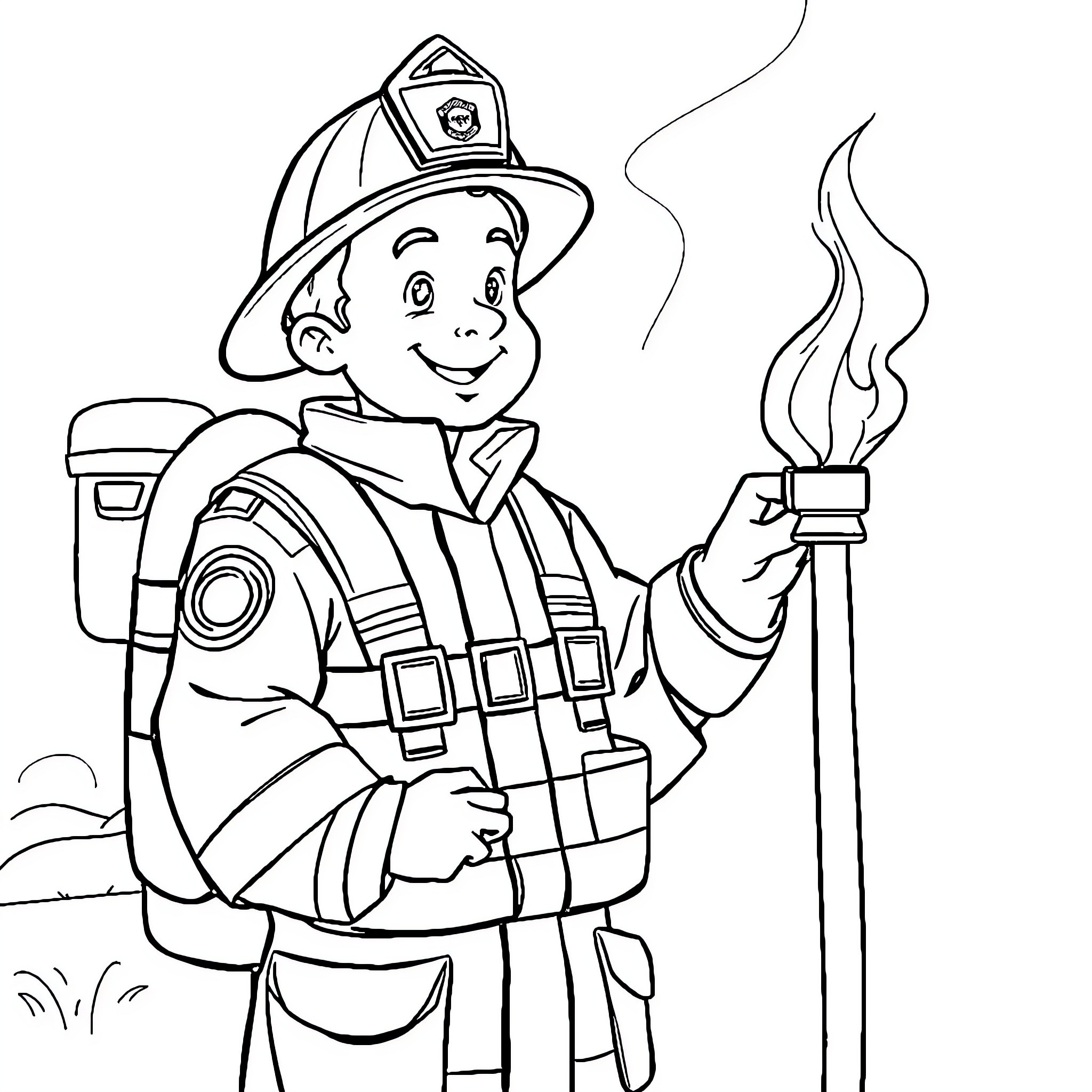 Firefighter Responding to Emergency with Determination Coloring Page (free black-and-white line drawing printable PDF for all, from beginners to advanced learners, including children, teens, adults, and seniors)
