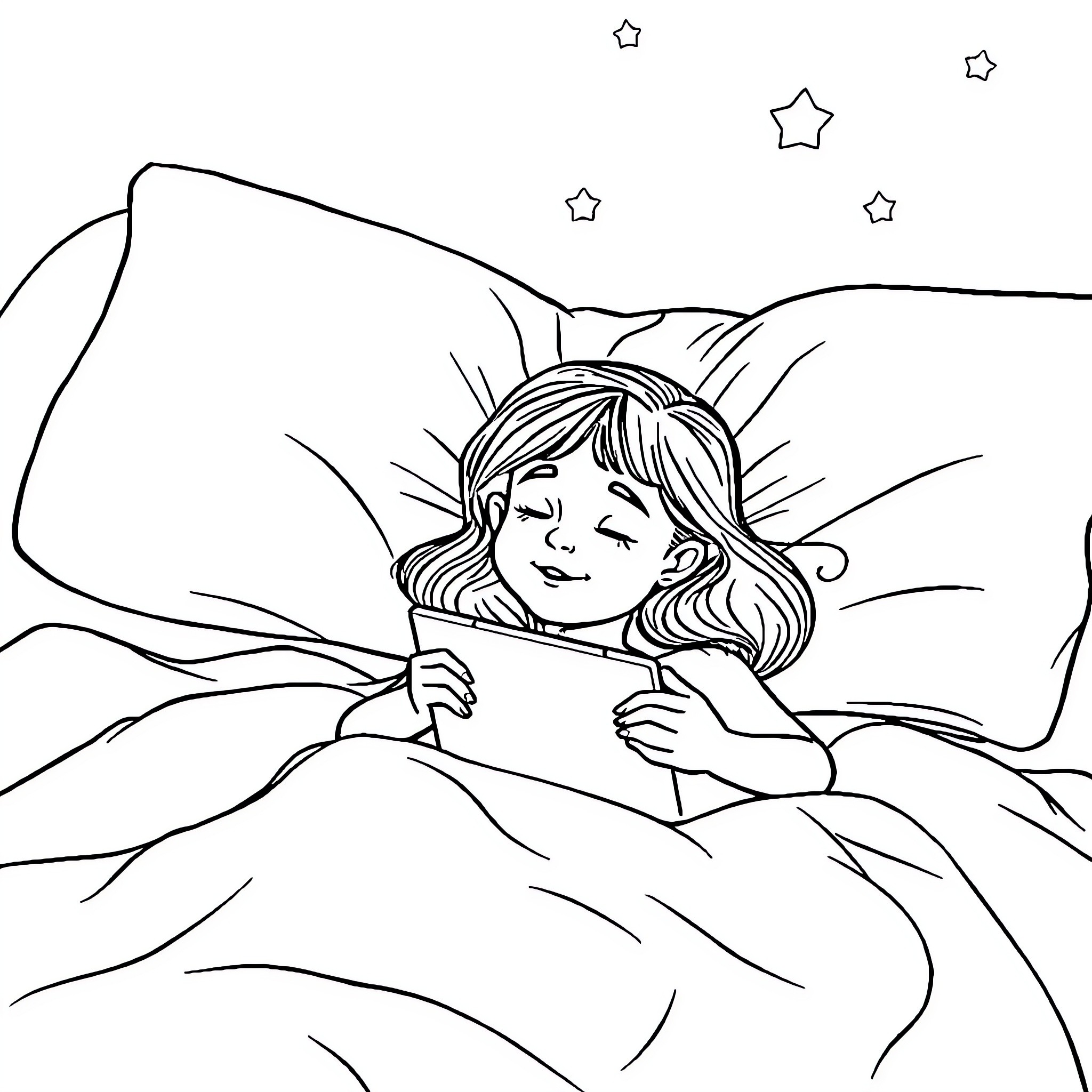 Sobrina dreaming peacefully under the stars Coloring Page (free black-and-white line drawing printable PDF for all, from beginners to advanced learners, including children, teens, adults, and seniors)
