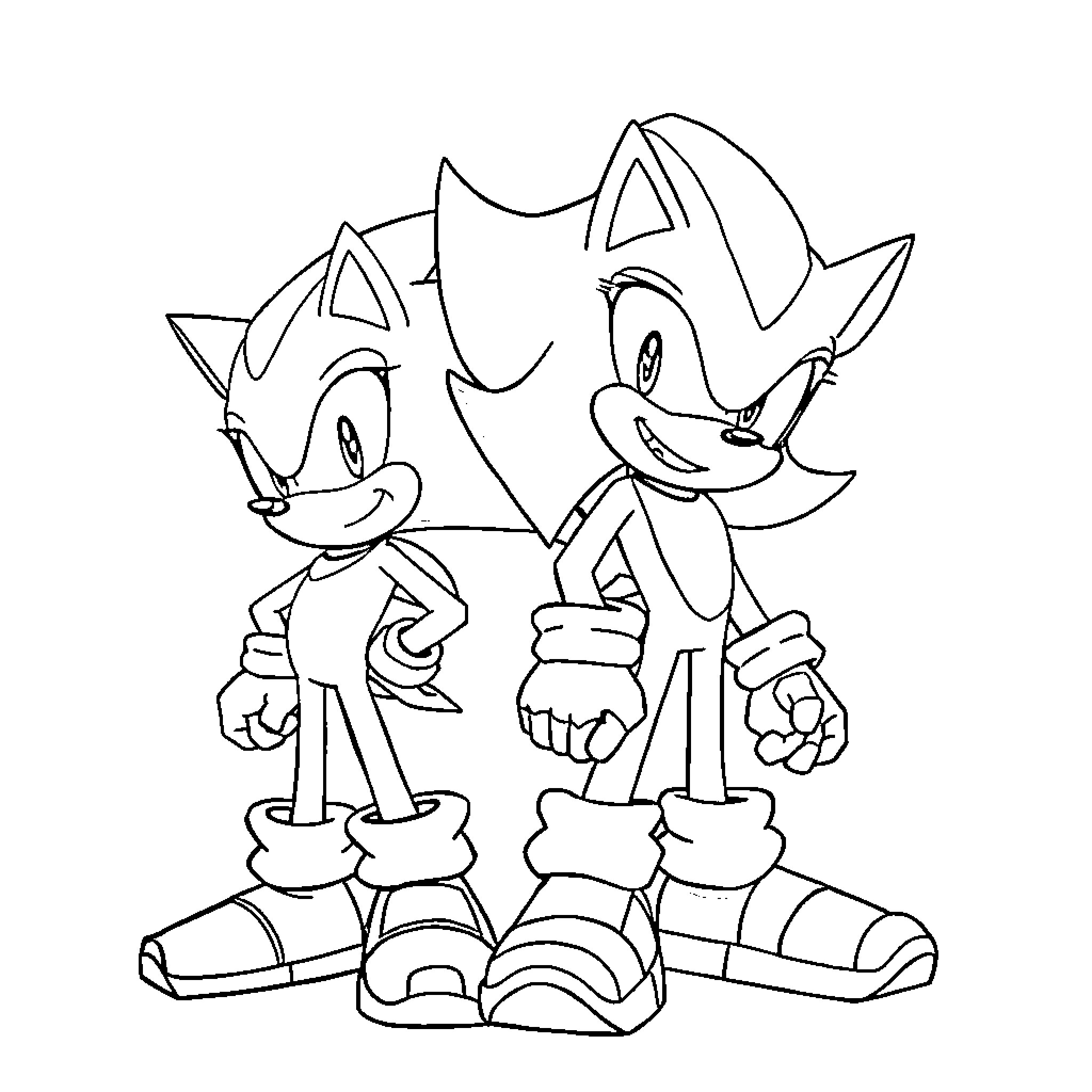 Sonic characters in playful poses Coloring Page (free black-and-white line drawing printable PDF for all, from beginners to advanced learners, including children, teens, adults, and seniors)