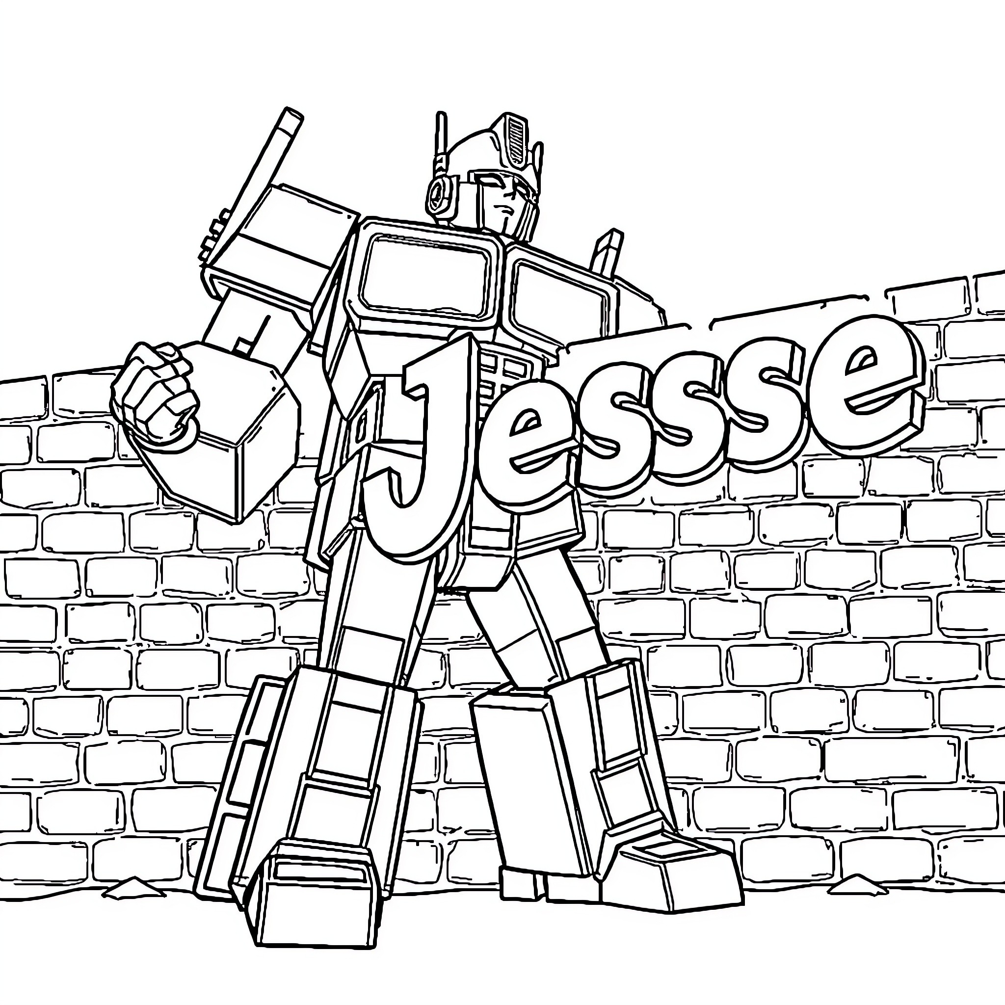 Optimus Prime standing guard over the city Coloring Page (free black-and-white line drawing printable PDF for all, from beginners to advanced learners, including children, teens, adults, and seniors)