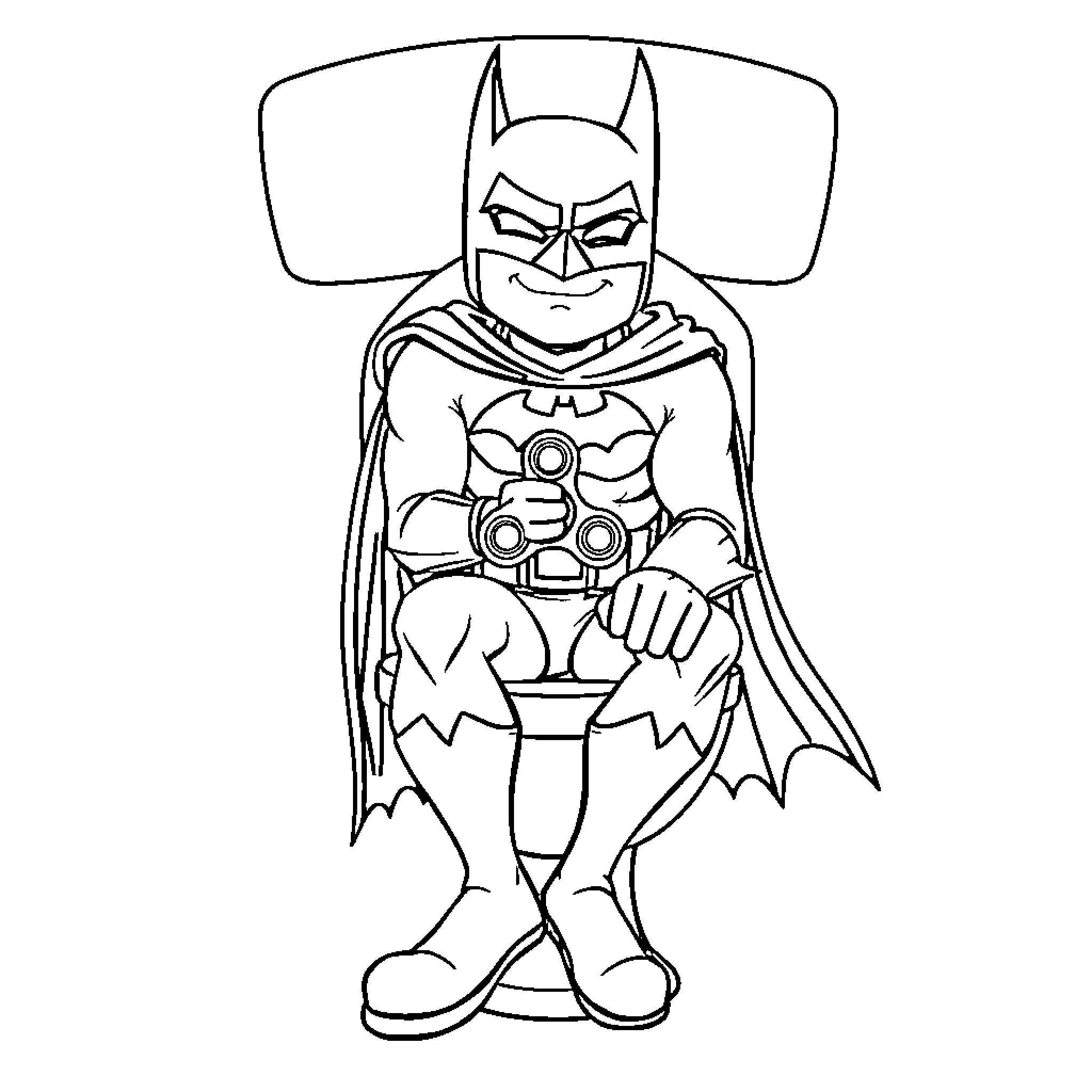 Batman in contemplative pose Coloring Page (free black-and-white line drawing printable PDF for all, from beginners to advanced learners, including children, teens, adults, and seniors)