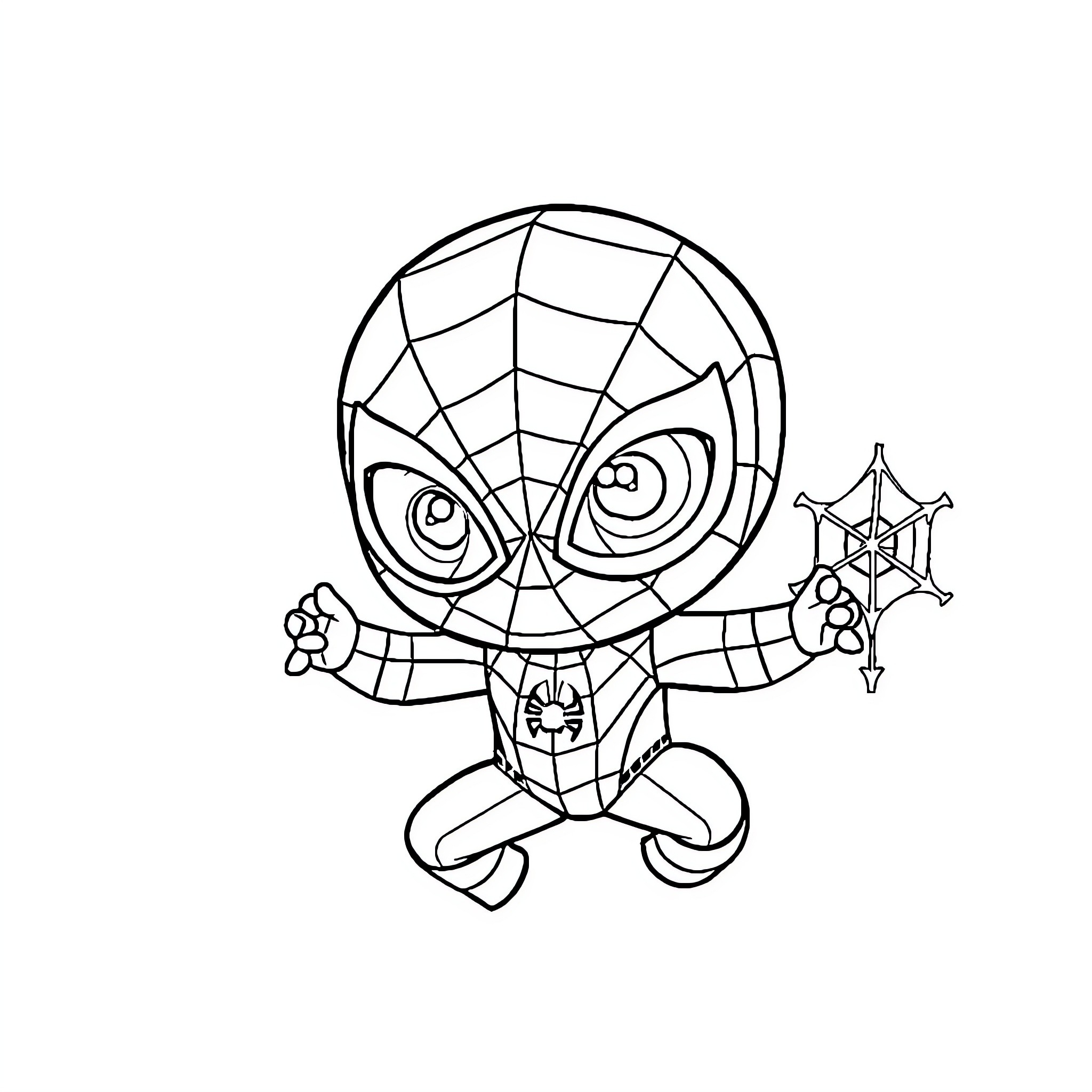 Baby Spider-Man playing with a toy star Coloring Page (free black-and-white line drawing printable PDF for all, from beginners to advanced learners, including children, teens, adults, and seniors)