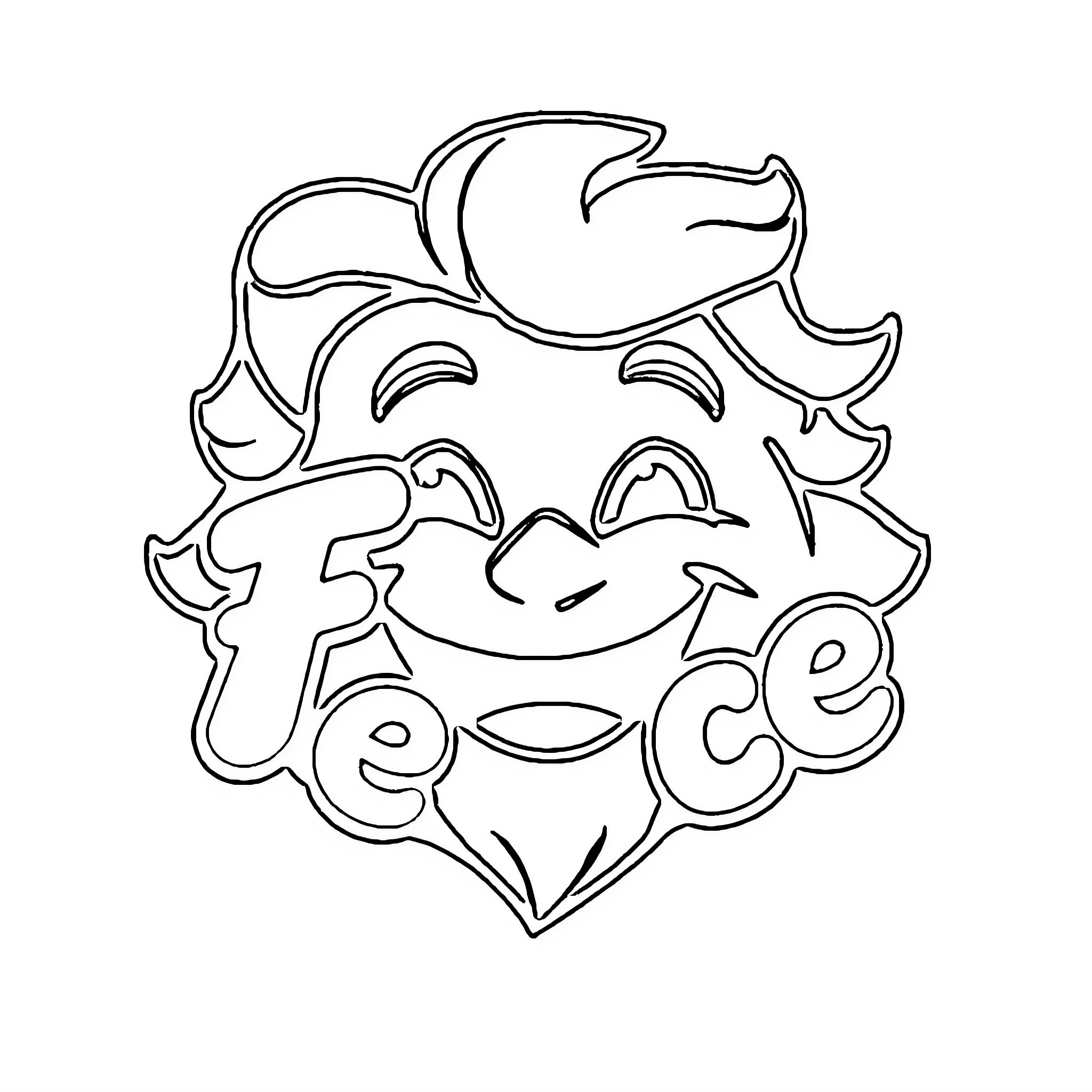 Logo of smiling, stylized face Coloring Page (free black-and-white line drawing printable PDF for all, from beginners to advanced learners, including children, teens, adults, and seniors)