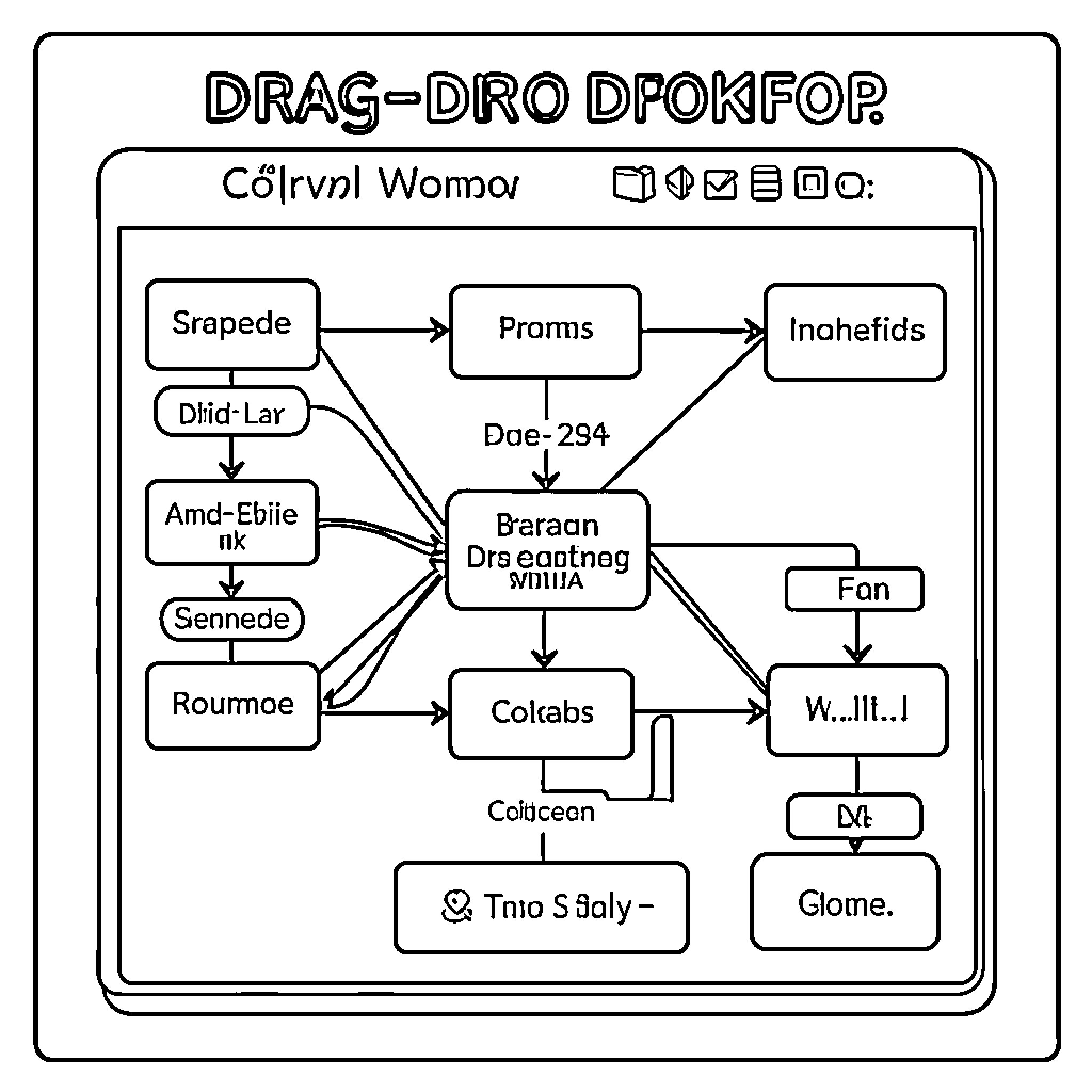 Workflow of connecting various labeled boxes with lines Coloring Page (free black-and-white line drawing printable PDF for all, from beginners to advanced learners, including children, teens, adults, and seniors)