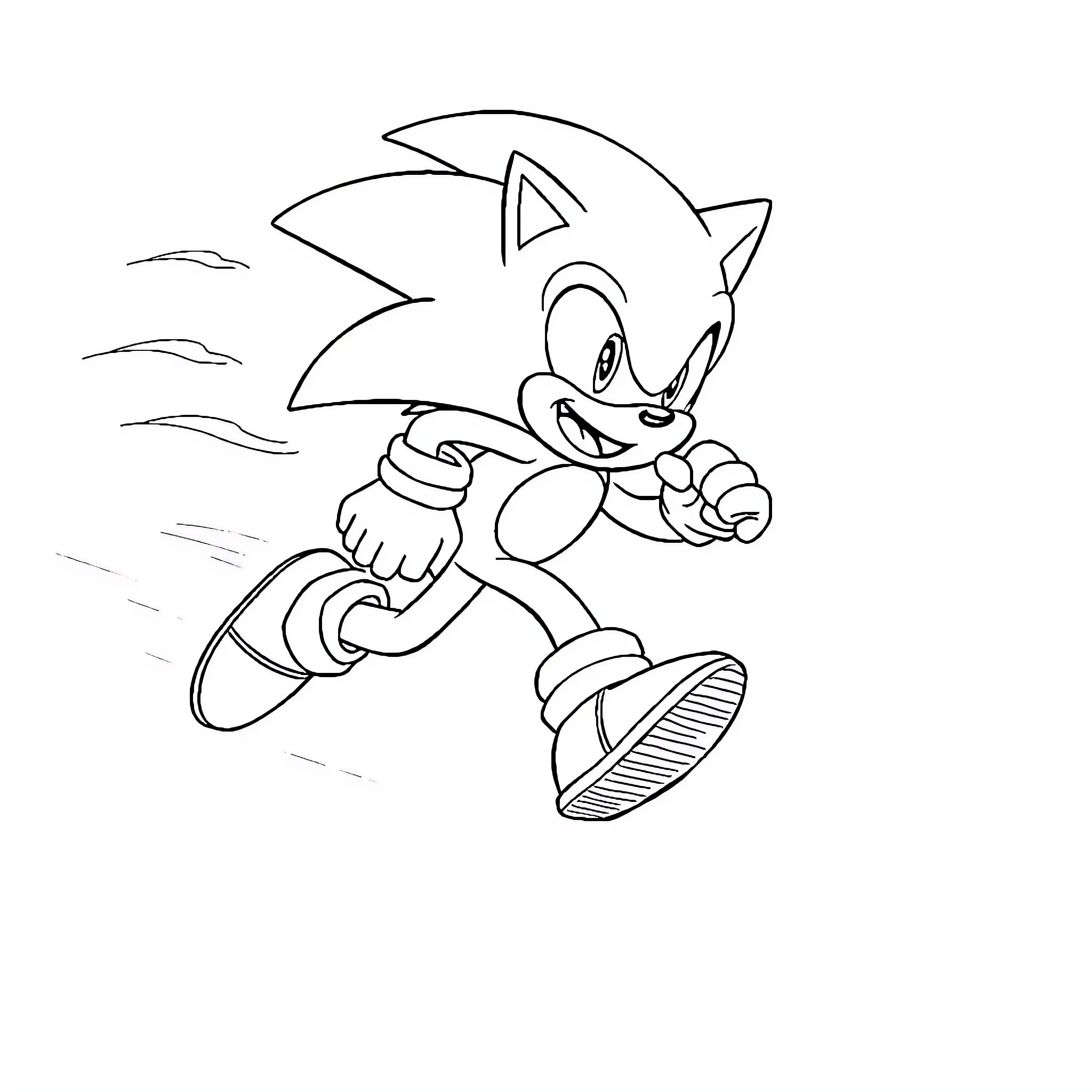 Sonic the Hedgehog running dynamically Coloring Page (free black-and-white line drawing printable PDF for all, from beginners to advanced learners, including children, teens, adults, and seniors)
