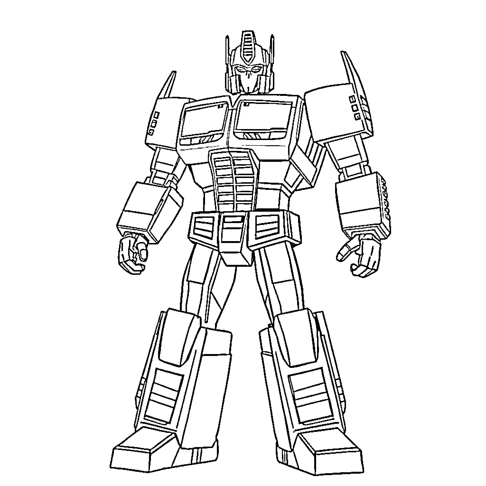 Optimus Prime robot in action pose Coloring Page (free black-and-white line drawing printable PDF for all, from beginners to advanced learners, including children, teens, adults, and seniors)