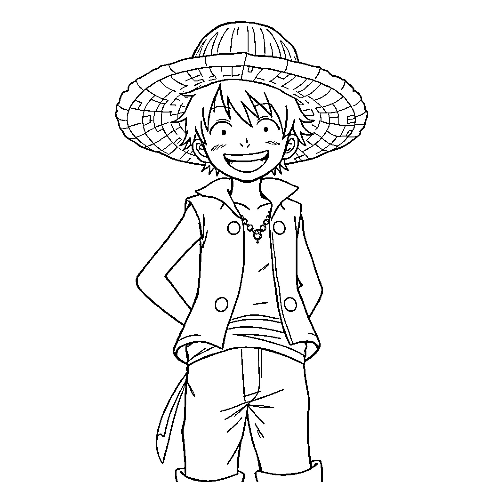Yuno Gasai in a cheerful adventure outfit Coloring Page (free black-and-white line drawing printable PDF for all, from beginners to advanced learners, including children, teens, adults, and seniors)