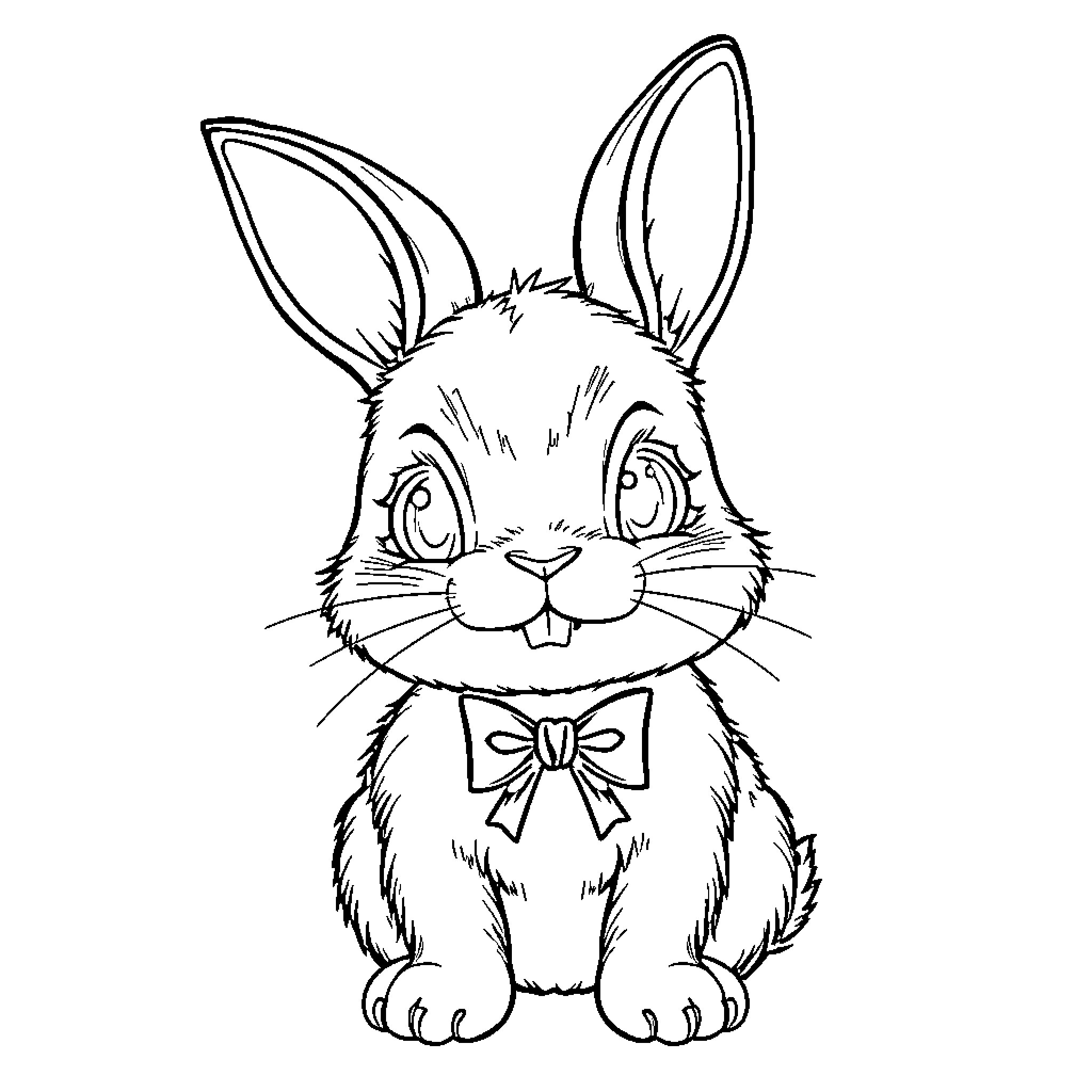 Bunny with a Bow Tie Coloring Page (free black-and-white line drawing printable PDF for all, from beginners to advanced learners, including children, teens, adults, and seniors)